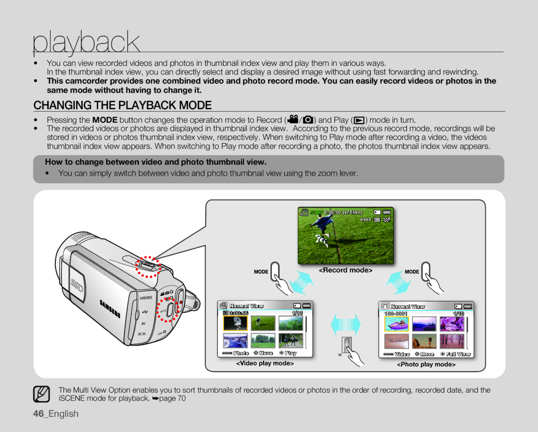 Samsung SMX-K45LN, SMX-K44SN, SMX-K45SN, SMX-K40BN, SMX-K44LN, SMX-K40SN, SMX-K40LN, SMX-K45BN Changing the Playback Mode 