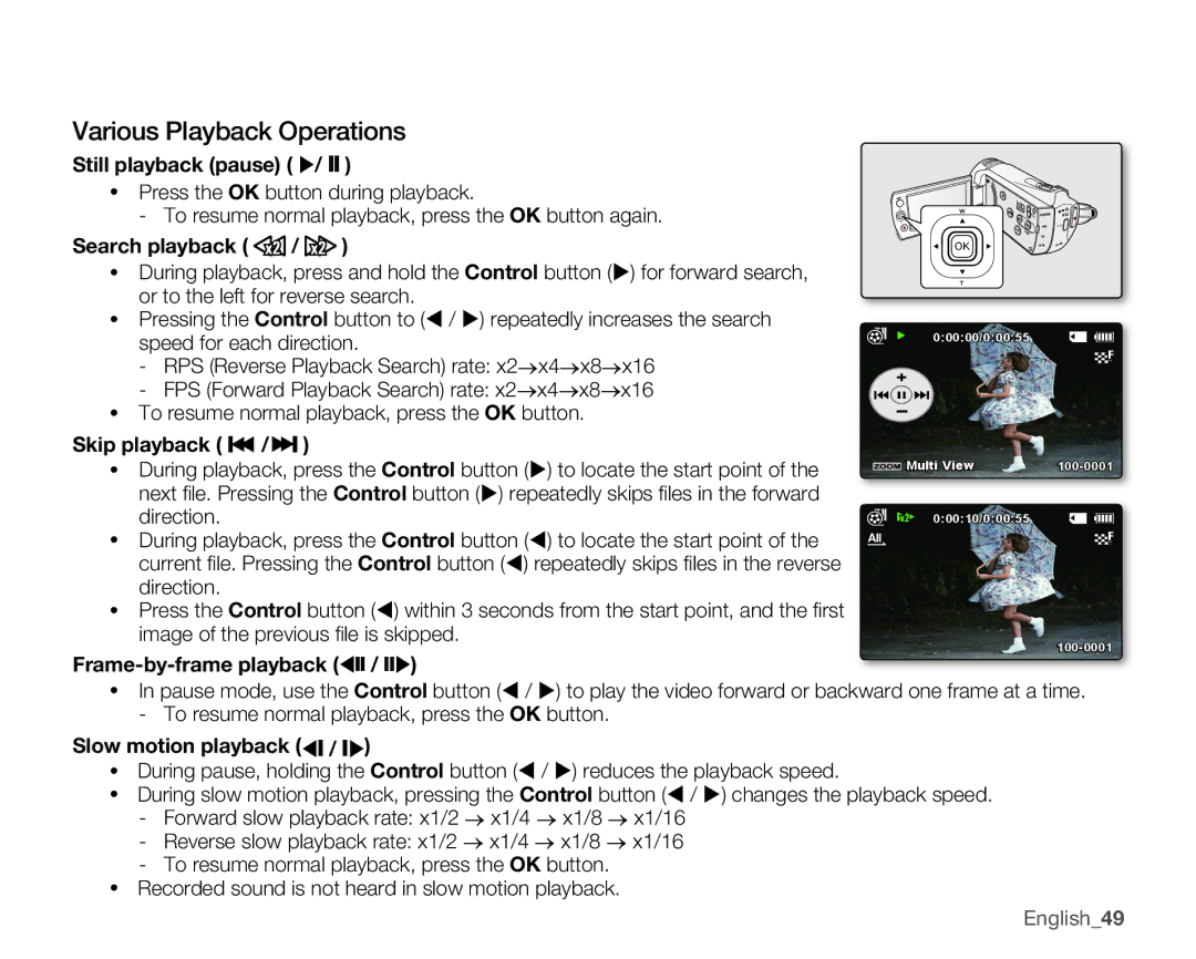 Samsung SMX-K44SN, SMX-K45SN, SMX-K40BN, SMX-K44LN, SMX-K40SN, SMX-K40LN, SMX-K45LN, SMX-K45BN Various Playback Operations 