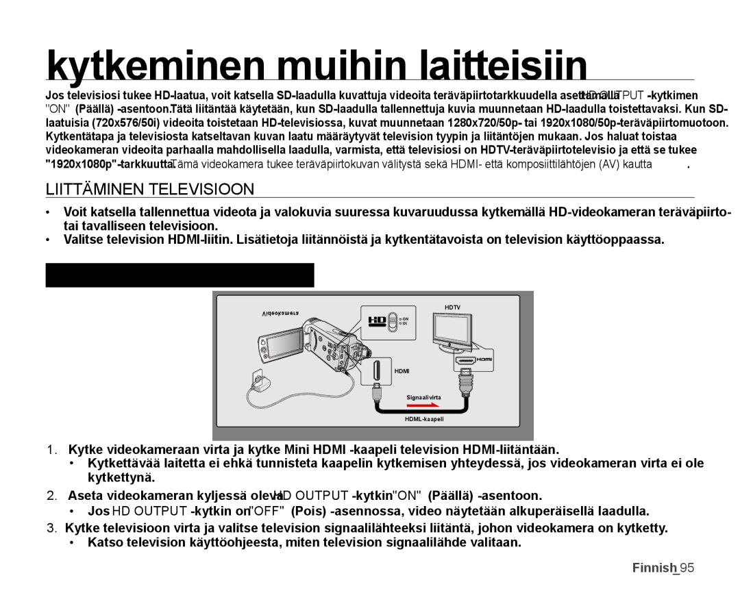 Samsung SMX-K40LP/EDC, SMX-K45BP/EDC, SMX-K40BP/EDC, SMX-K45LP/EDC Kytkeminen muihin laitteisiin, Liittäminen Televisioon 