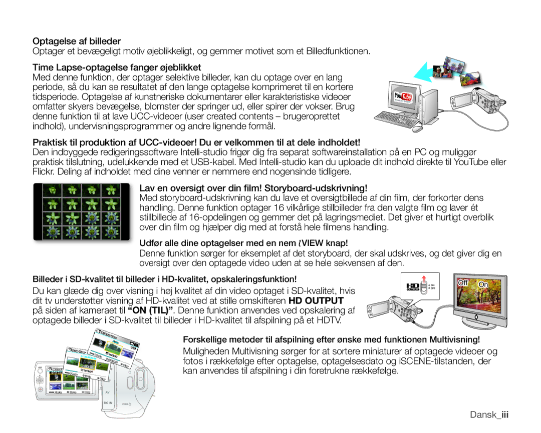 Samsung SMX-K45LP/EDC, SMX-K45BP/EDC, SMX-K40LP/EDC, SMX-K40BP/EDC manual Udfør alle dine optagelser med en nem View knap 