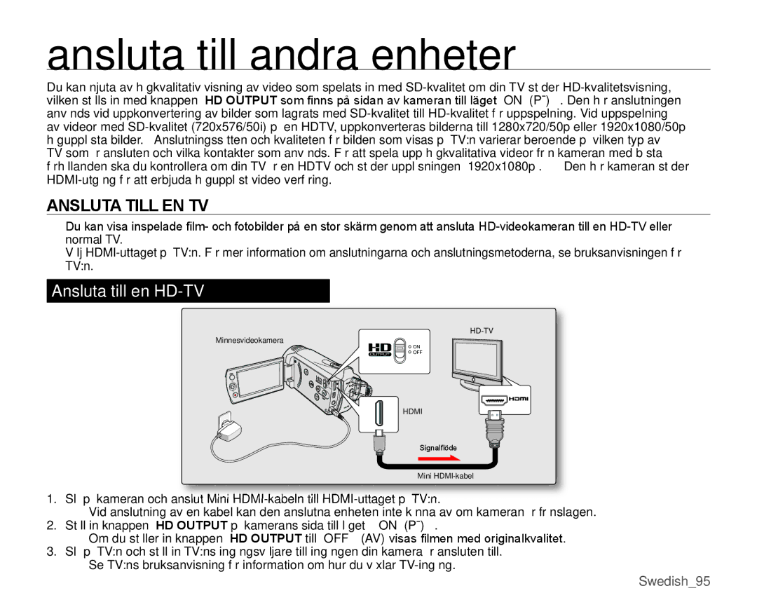 Samsung SMX-K40LP/EDC, SMX-K45BP/EDC, SMX-K40BP/EDC, SMX-K45LP/EDC manual Ansluta till andra enheter, Ansluta Till EN TV 