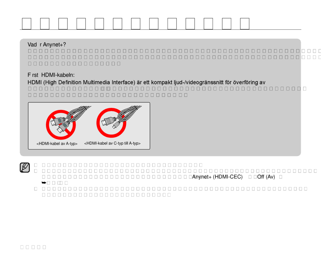 Samsung SMX-K40BP/EDC, SMX-K45BP/EDC, SMX-K40LP/EDC, SMX-K45LP/EDC manual Vad är Anynet+?, Förstå HDMI-kabeln 