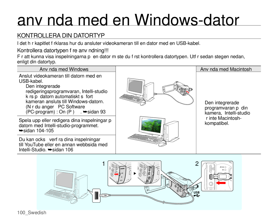 Samsung SMX-K40BP/EDC manual Använda med en Windows-dator, Kontrollera DIN Datortyp, Kontrollera datortypen före användning 