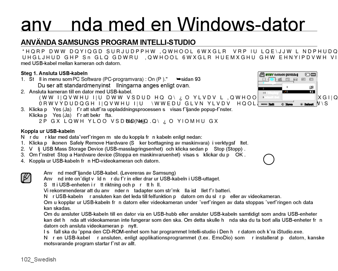Samsung SMX-K45BP/EDC, SMX-K40LP/EDC, SMX-K40BP/EDC manual Använda Samsungs Program INTELLI-STUDIO, Koppla ur USB-kabeln 