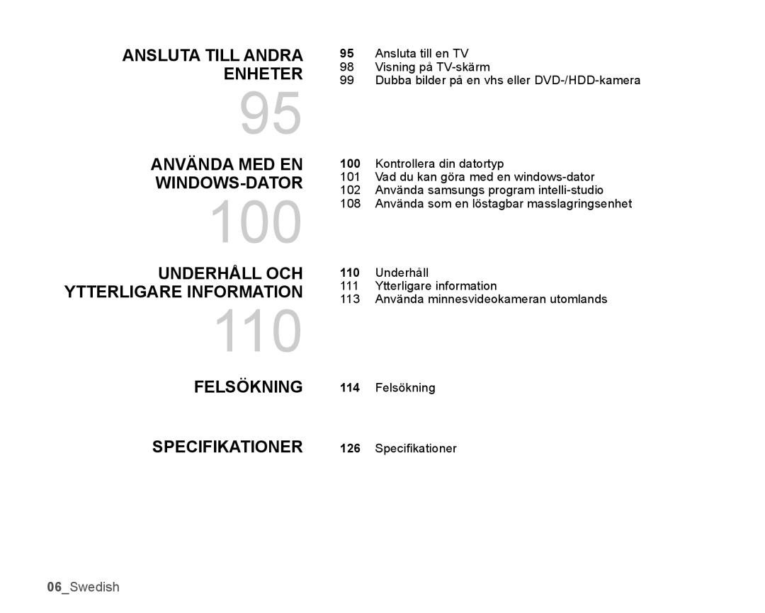 Samsung SMX-K45BP/EDC manual Ansluta Till Andra Enheter Använda MED EN WINDOWS-DATOR, Underhåll OCH Ytterligare Information 