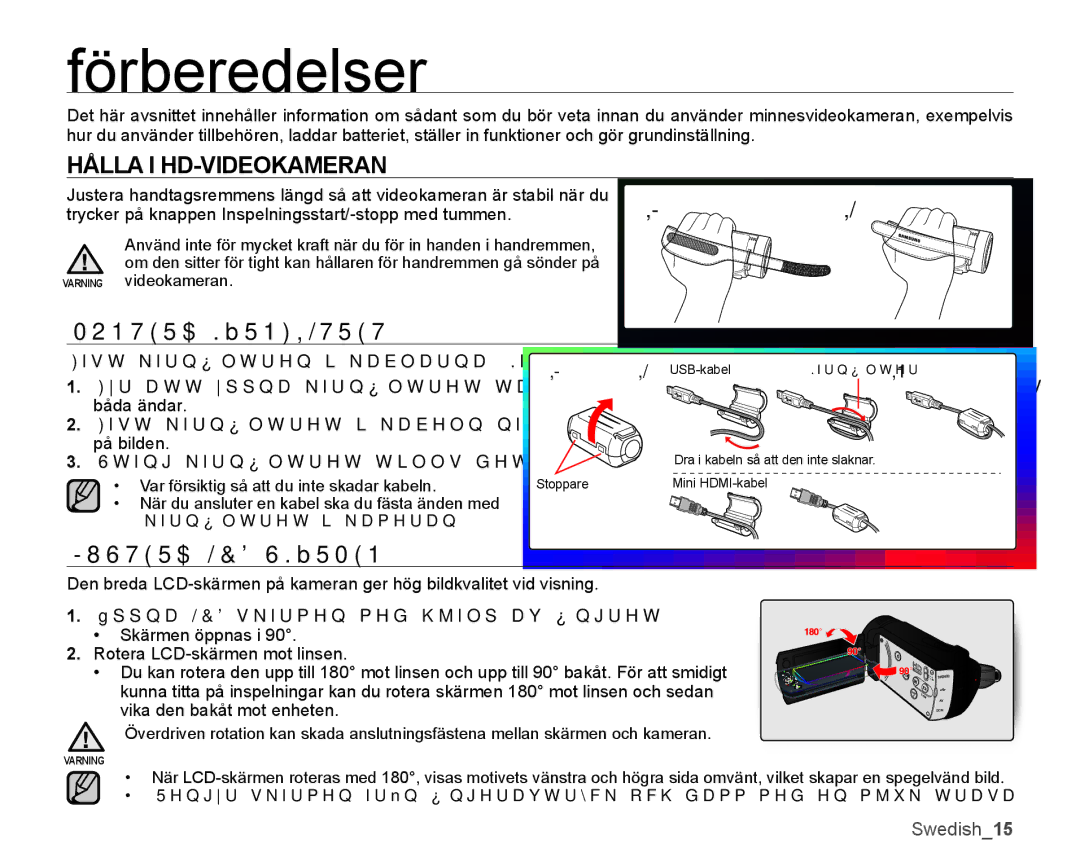 Samsung SMX-K40LP/EDC, SMX-K45BP/EDC manual Förberedelser, Hålla I HD-VIDEOKAMERAN, Montera Kärnfiltret, Justera LCD-SKÄRMEN 