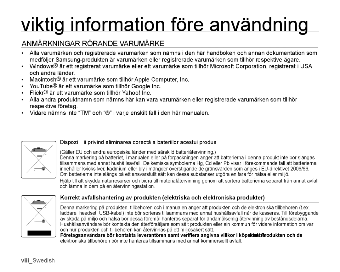 Samsung SMX-K45BP/EDC, SMX-K40LP/EDC, SMX-K40BP/EDC, SMX-K45LP/EDC manual Anmärkningar Rörande Varumärke 