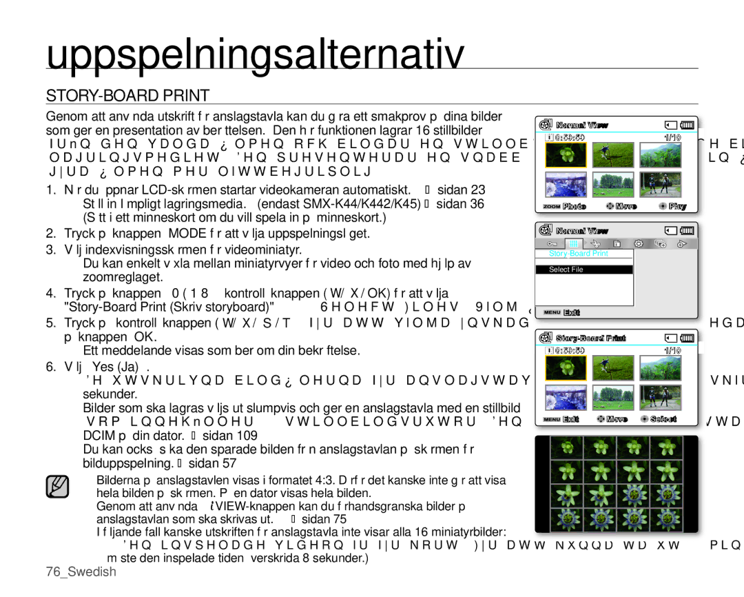 Samsung SMX-K40BP/EDC, SMX-K45BP/EDC, SMX-K40LP/EDC, SMX-K45LP/EDC manual STORY-BOARD Print, Välj YesJa 