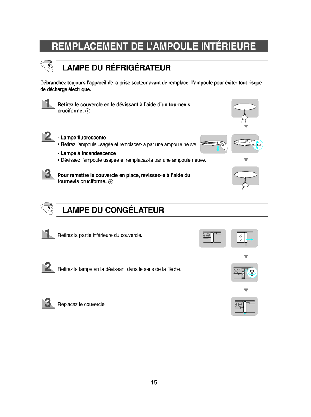 Samsung SN623ECSWQ/XEF, SN621EPNSQ/XEF Remplacement DE L’AMPOULE Intérieure, Lampe DU Réfrigérateur, Lampe DU Congélateur 