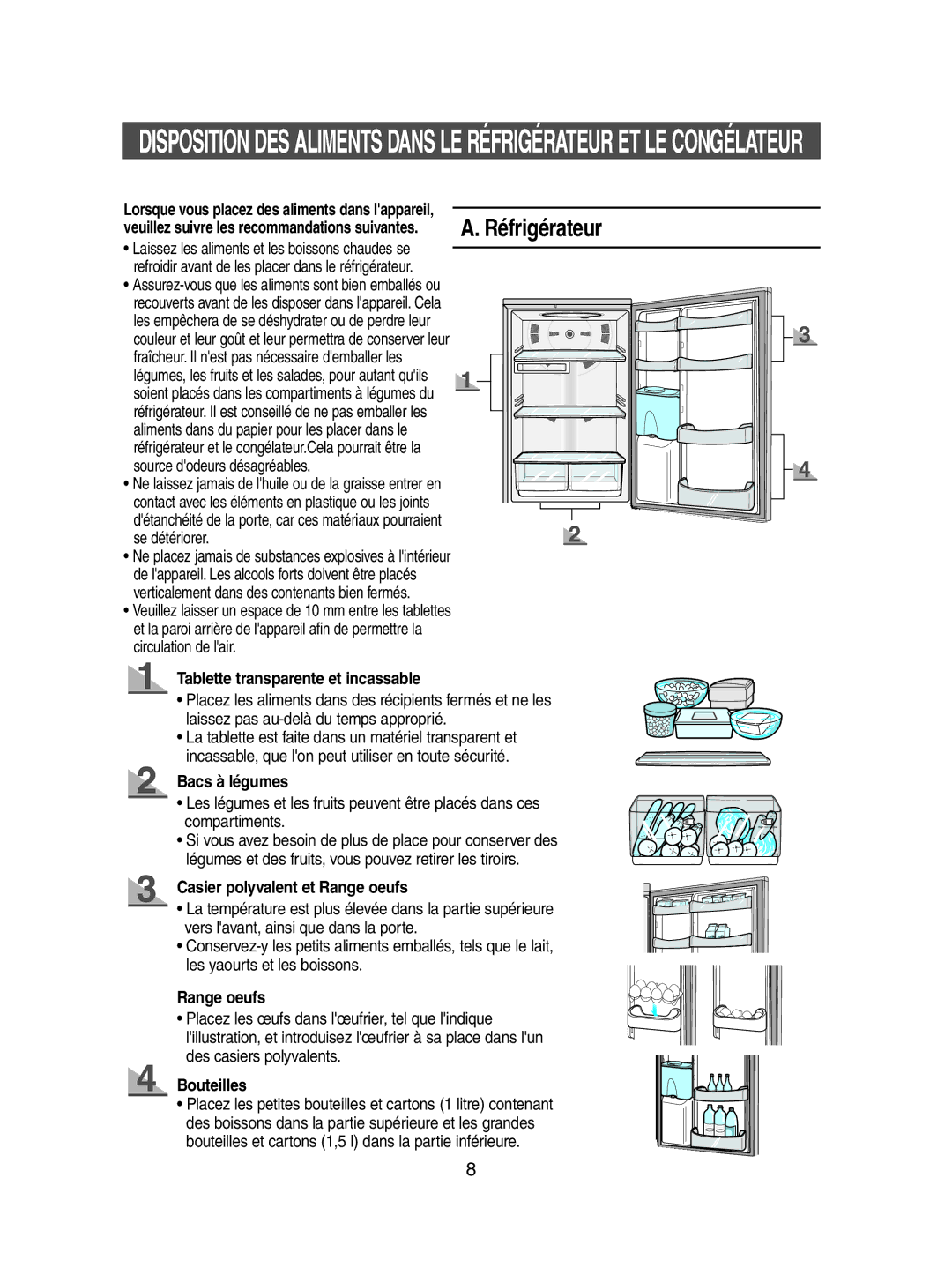 Samsung SN621EPNSQ/XEF Tablette transparente et incassable, Bacs à légumes, Casier polyvalent et Range oeufs, Bouteilles 