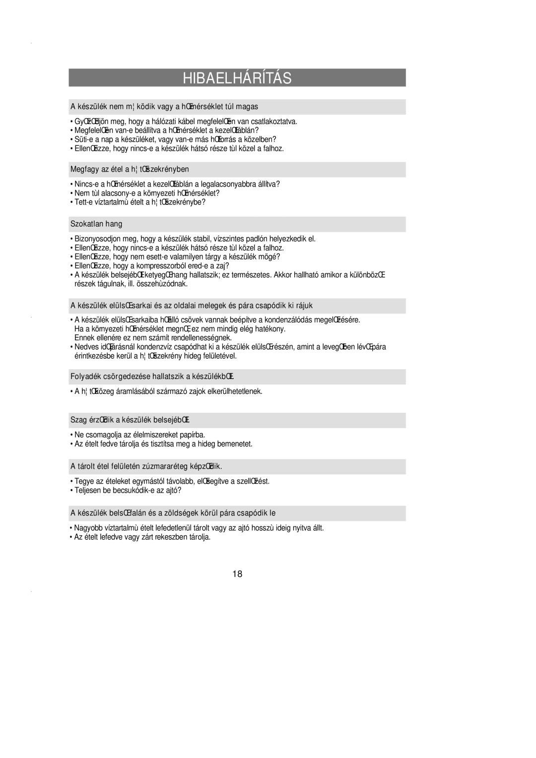 Samsung SN627EPNSQ/XEH manual Hibaelhárítás 