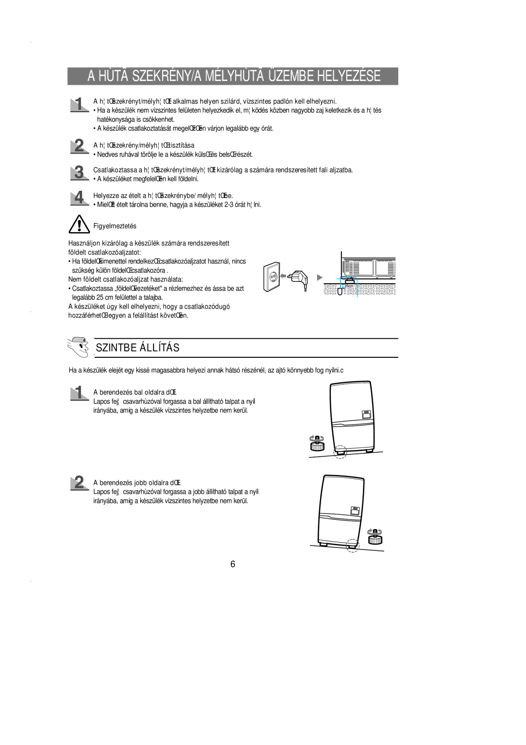 Samsung SN627EPNSQ/XEH manual Hùtã SZEKRÉNY/A Mélyhùtã Üzembe Helyezése 