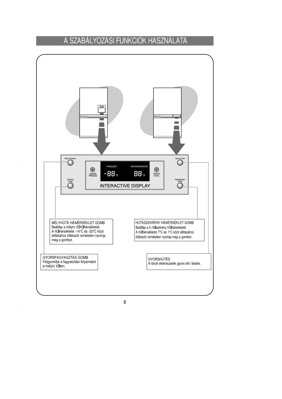 Samsung SN627EPNSQ/XEH manual Szabályozási Funkciók Használata 