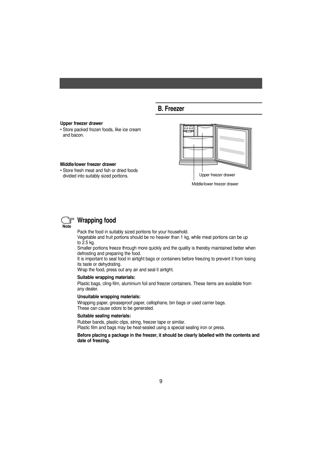 Samsung SN627ECSWQ/XEH, SN629ECSWQ/BUL, SN629EPNSQ/ETL, SN629ECSWQ/XEH, SN629EPNSQ/XEH, SN627EPNSQ/XEH Freezer, Wrapping food 