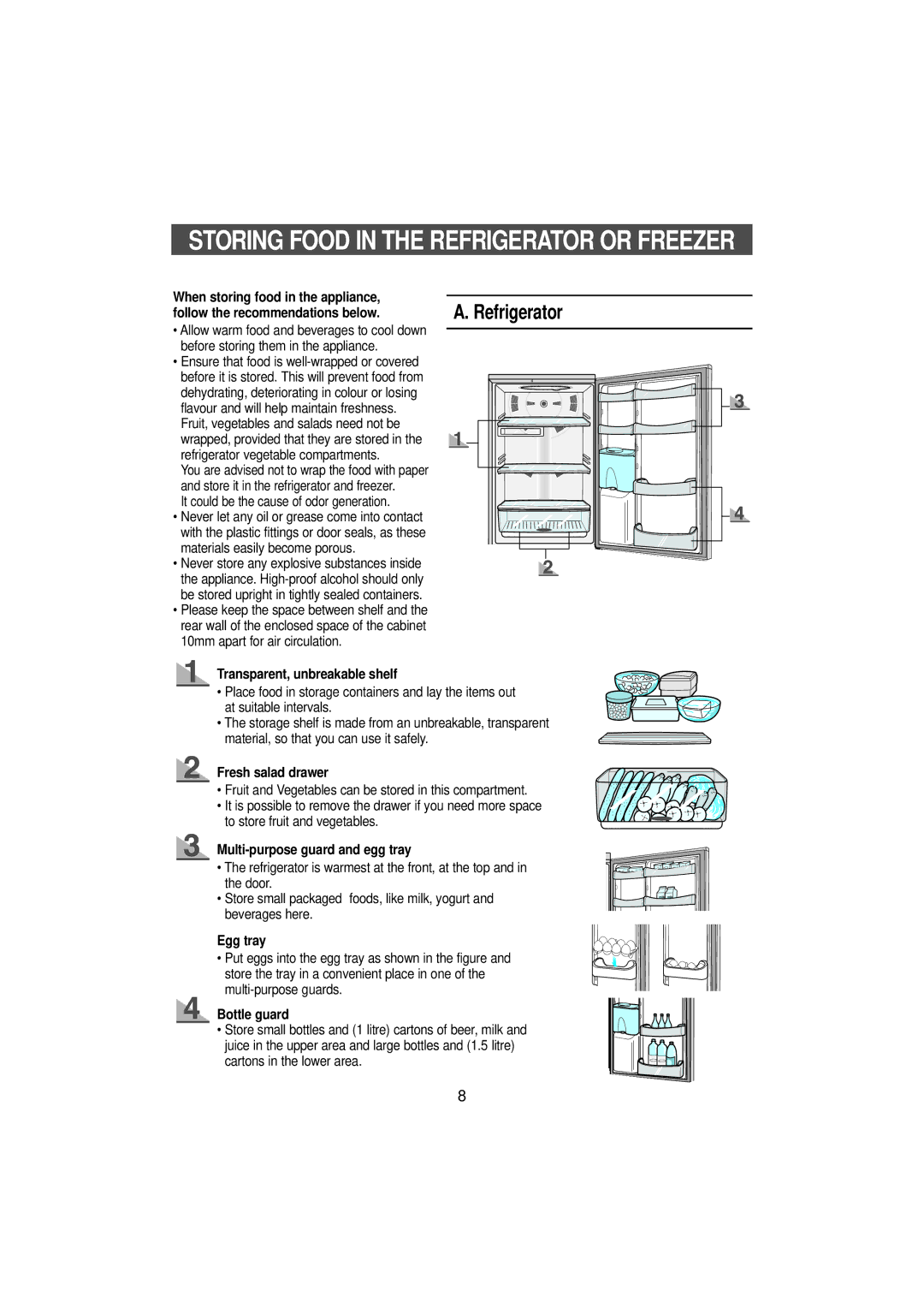 Samsung SN629EPNSQ/XEH, SN629ECSWQ/BUL, SN629EPNSQ/ETL, SN629ECSWQ/XEH manual Storing Food in the Refrigerator or Freezer 