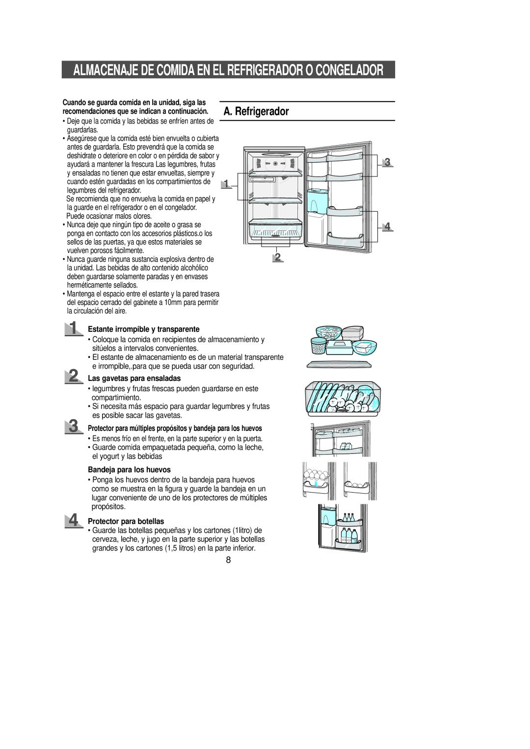 Samsung SN627ECSWQ/XES, SR-L629EV Estante irrompible y transparente, Las gavetas para ensaladas, Bandeja para los huevos 