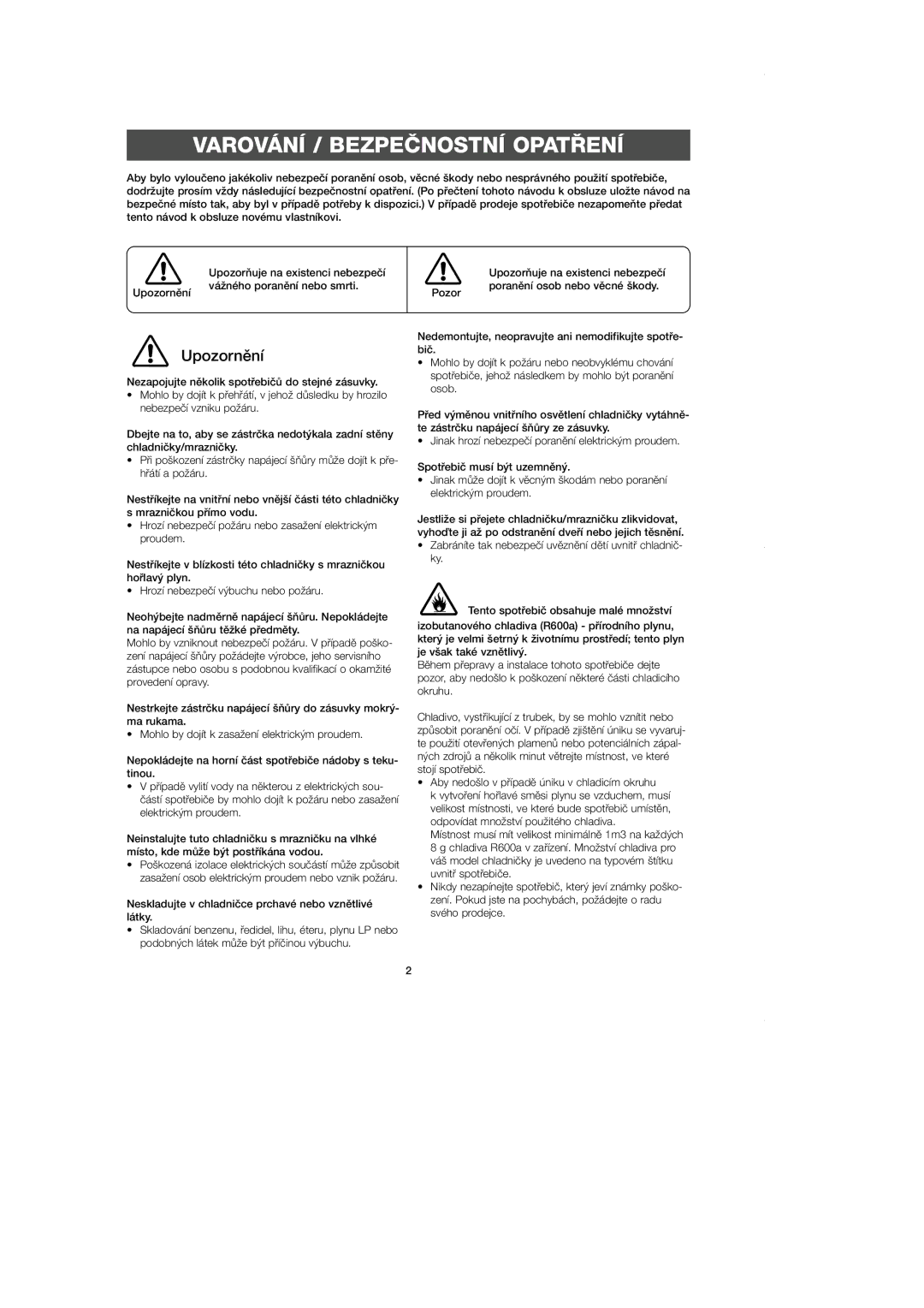 Samsung SN629EPNSQ/XEH, SN627ECSWQ/XEH, SN627EPNSQ/XEH manual Varování / BEZPEâNOSTNÍ OPAT¤ENÍ, Upozornûní 