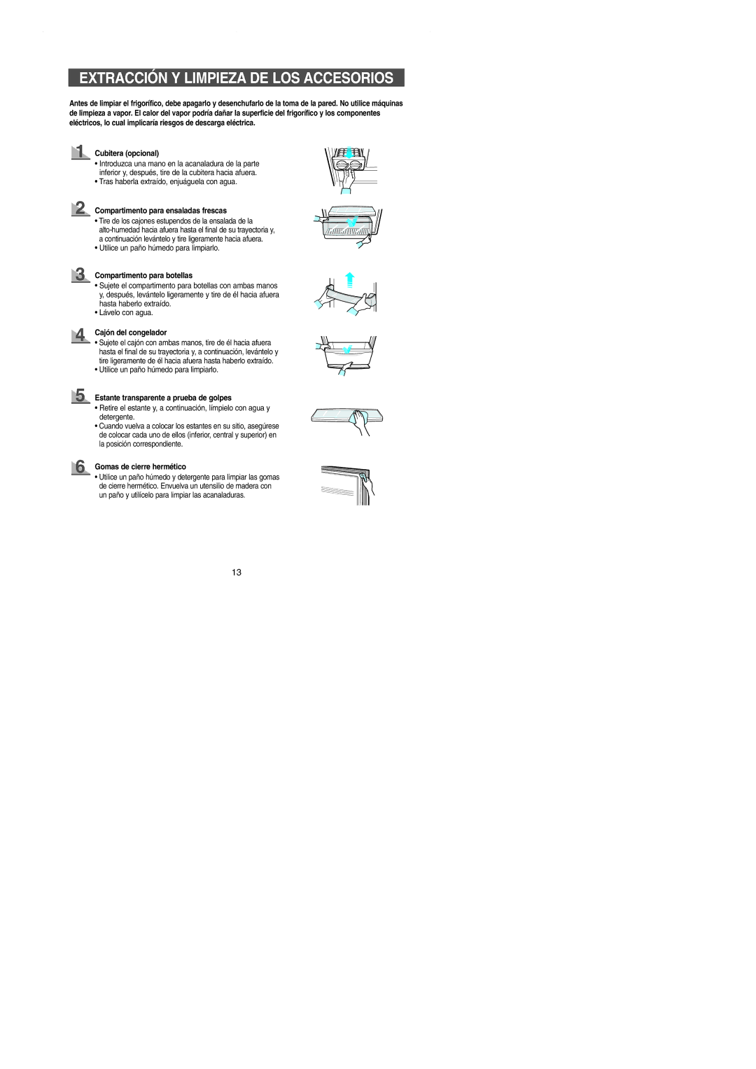 Samsung SN629EPPSQ/XES manual Extracción Y Limpieza DE LOS Accesorios 