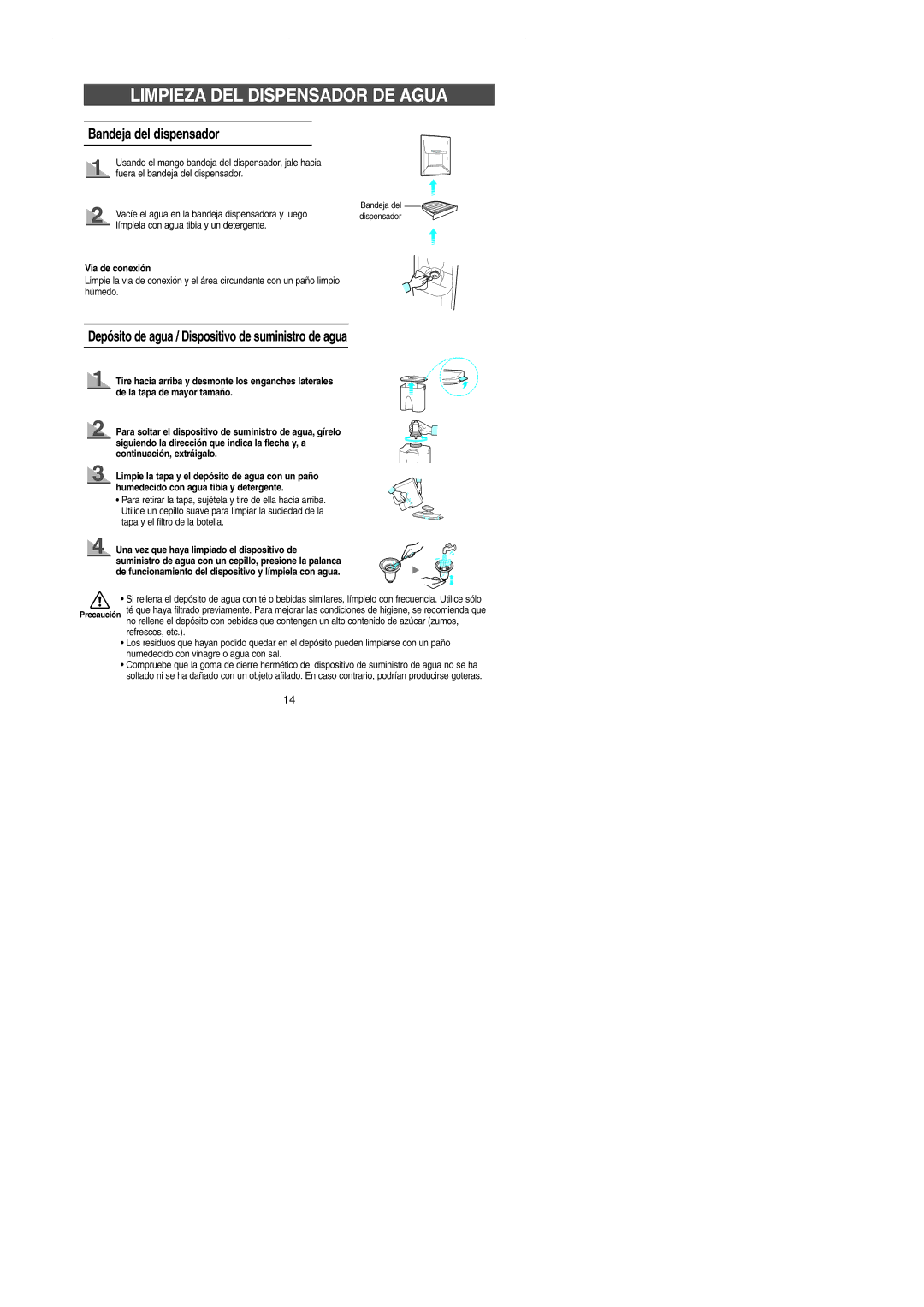 Samsung SN629EPPSQ/XES manual Limpieza DEL Dispensador DE Agua, Via de conexión 