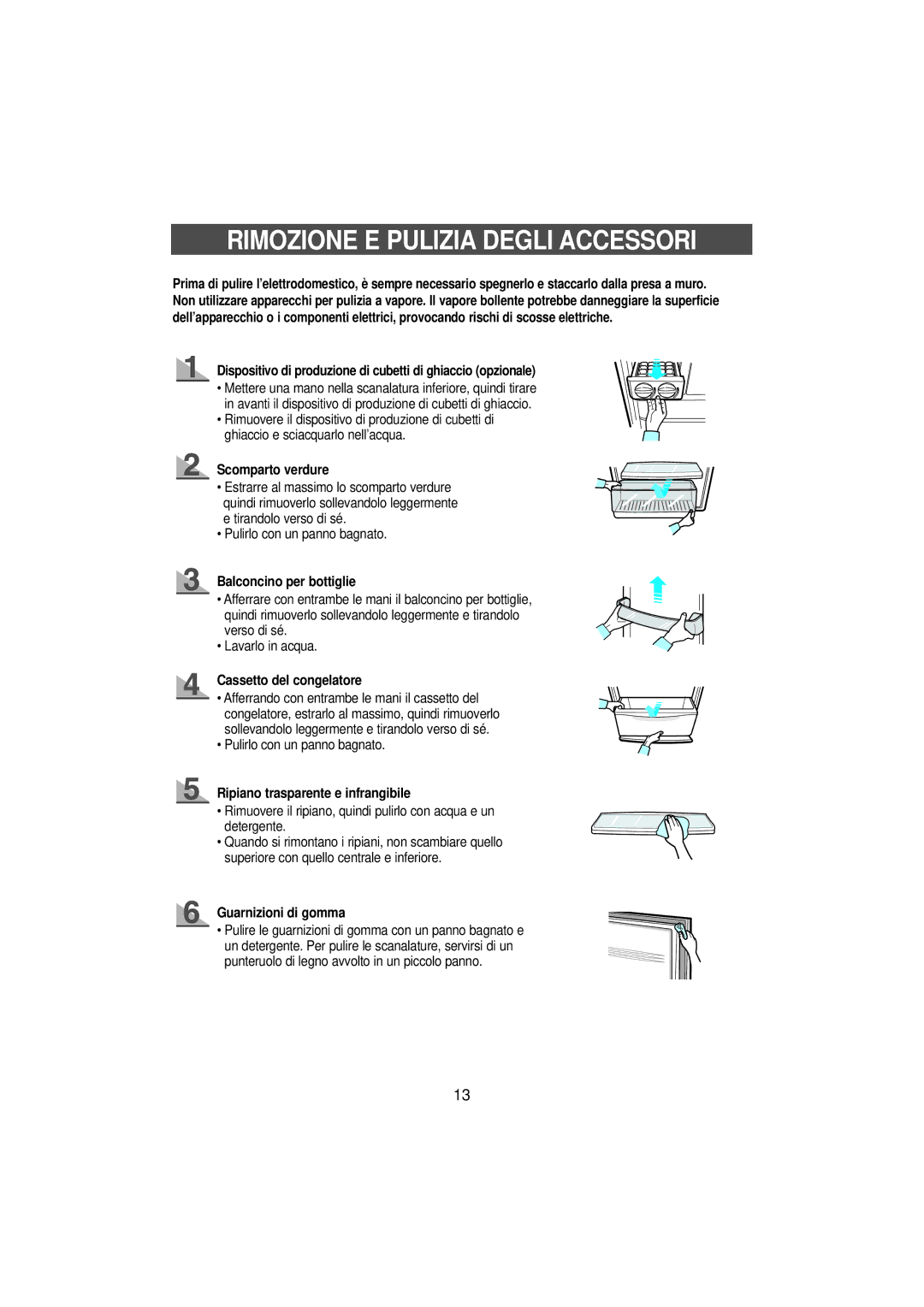 Samsung SN679EPPSQ/XET manual Rimozione E Pulizia Degli Accessori 