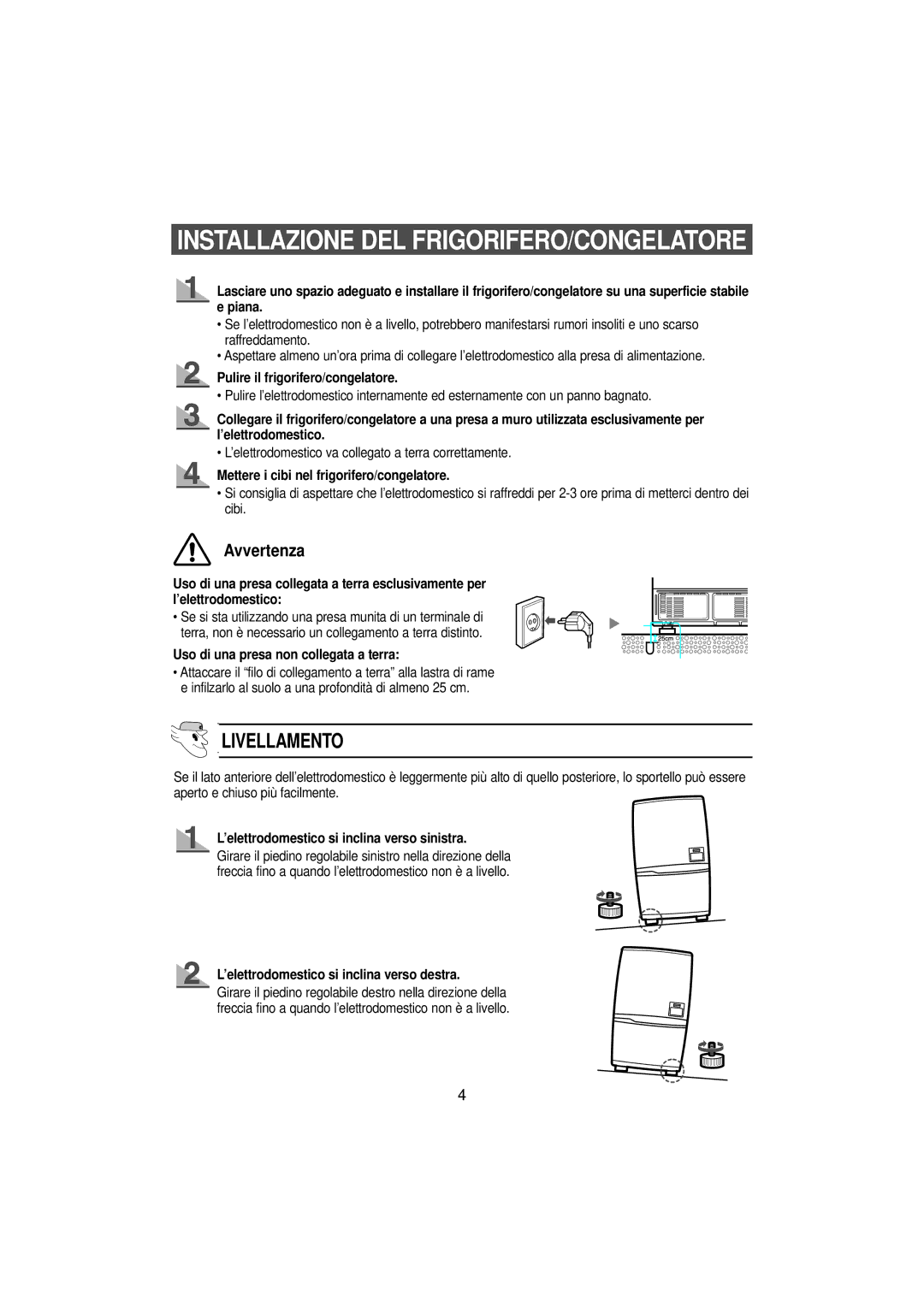 Samsung SN679EPPSQ/XET manual Livellamento 