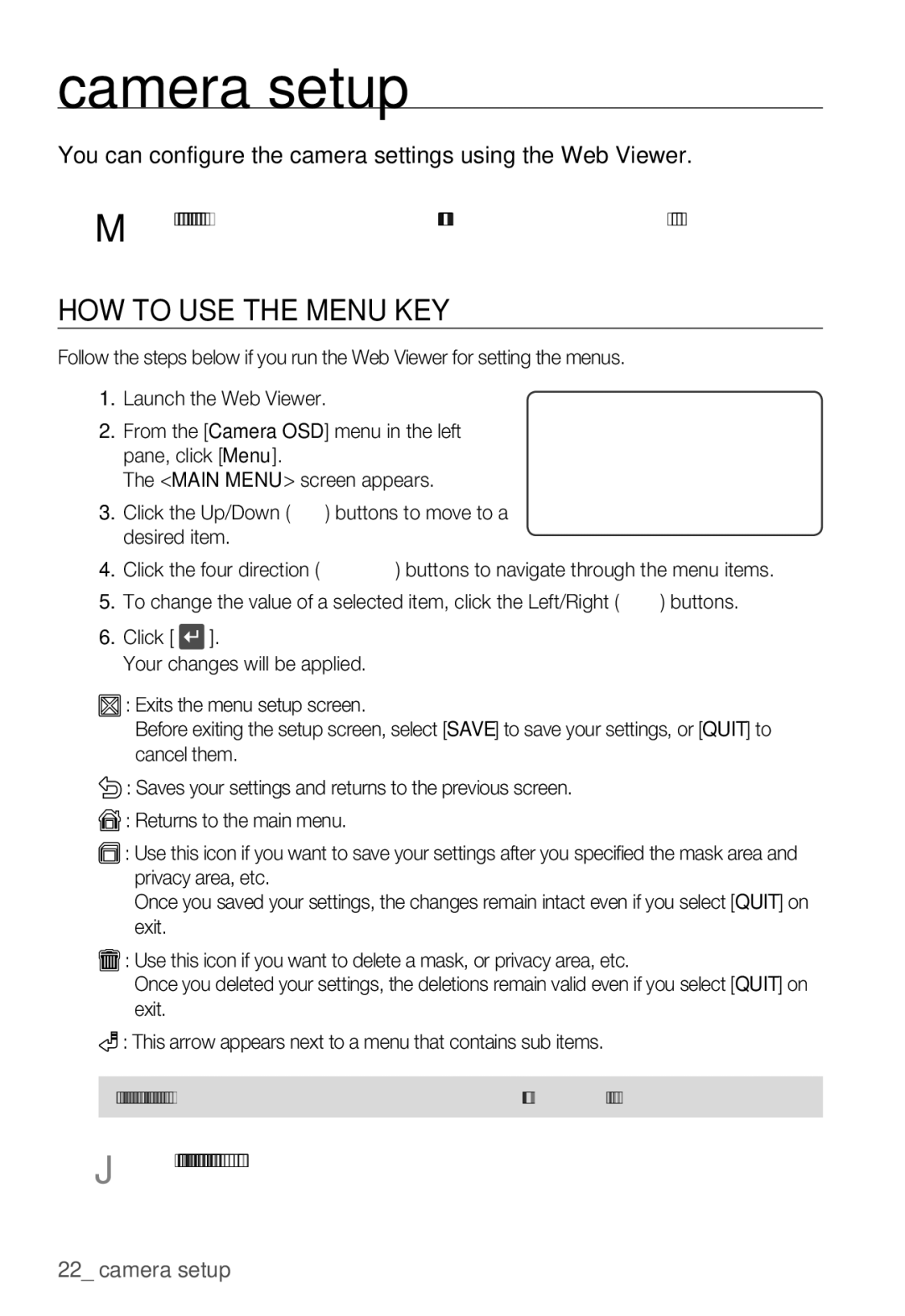 Samsung SNB-3000(P) user manual How to use the menu key, You can configure the camera settings using the Web Viewer 