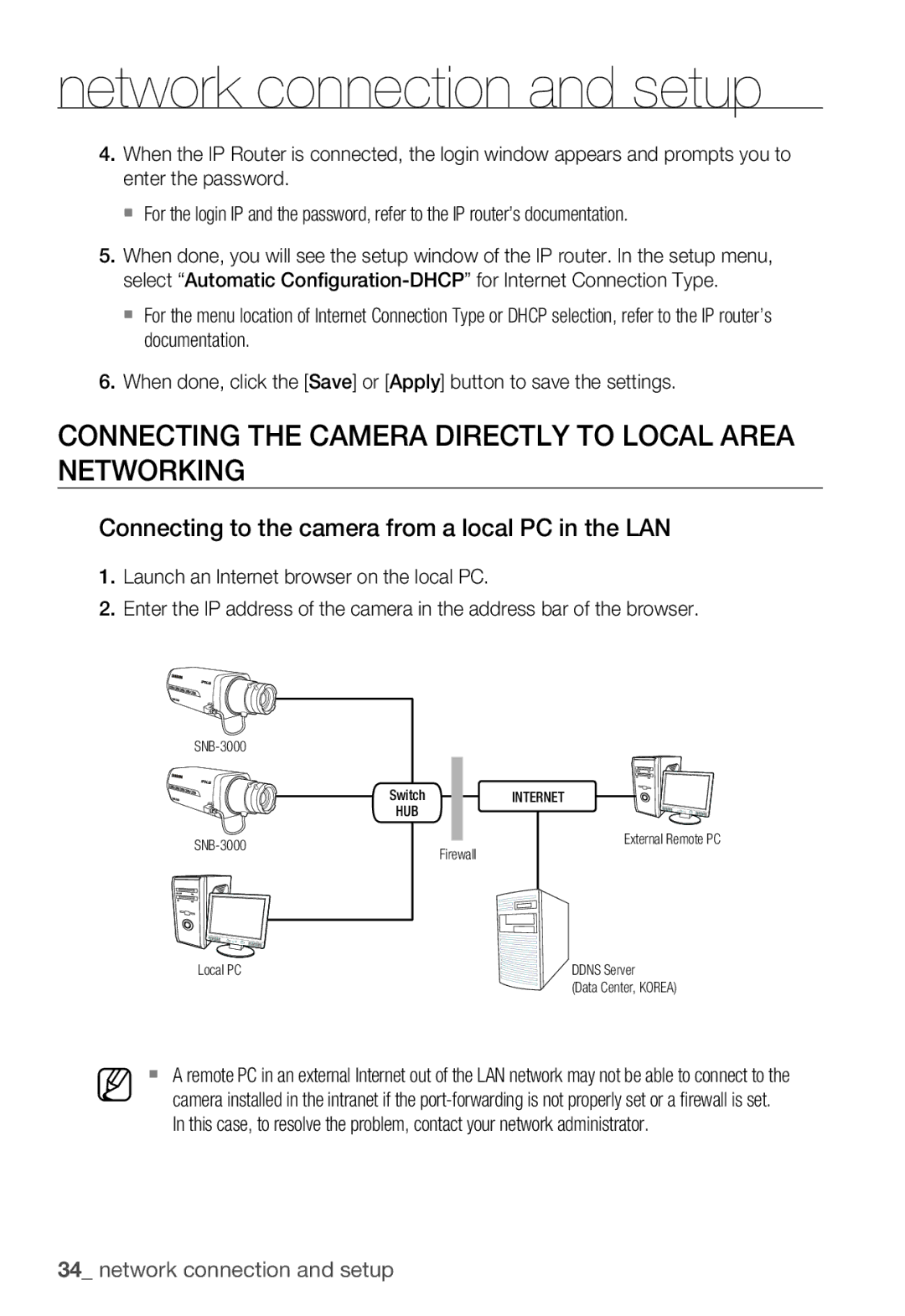 Samsung SNB-3000(P) user manual Connecting the Camera Directly to Local Area Networking 