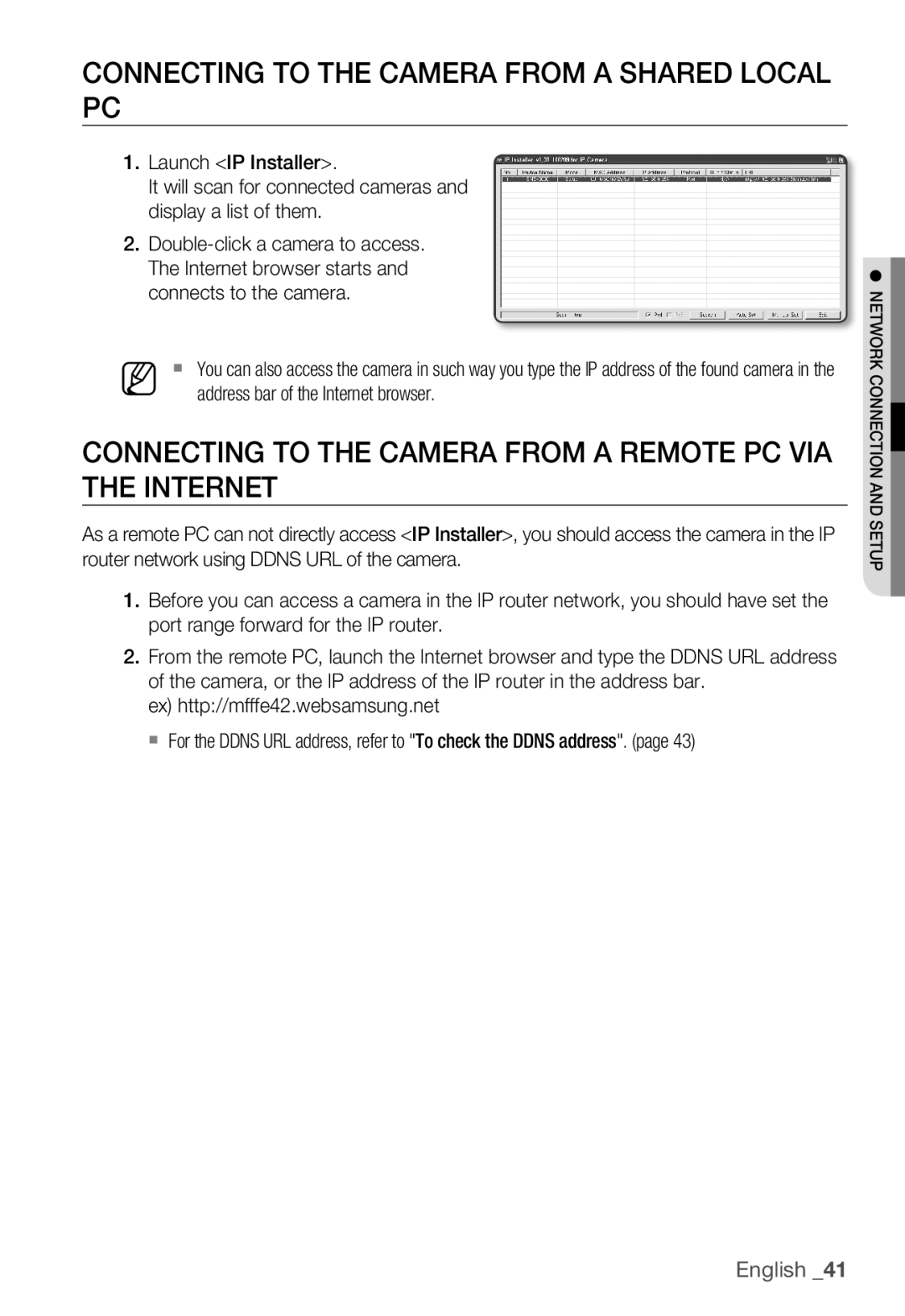 Samsung SNB-3000(P) user manual Connecting to the camera from a shared local, Address bar of the Internet browser 