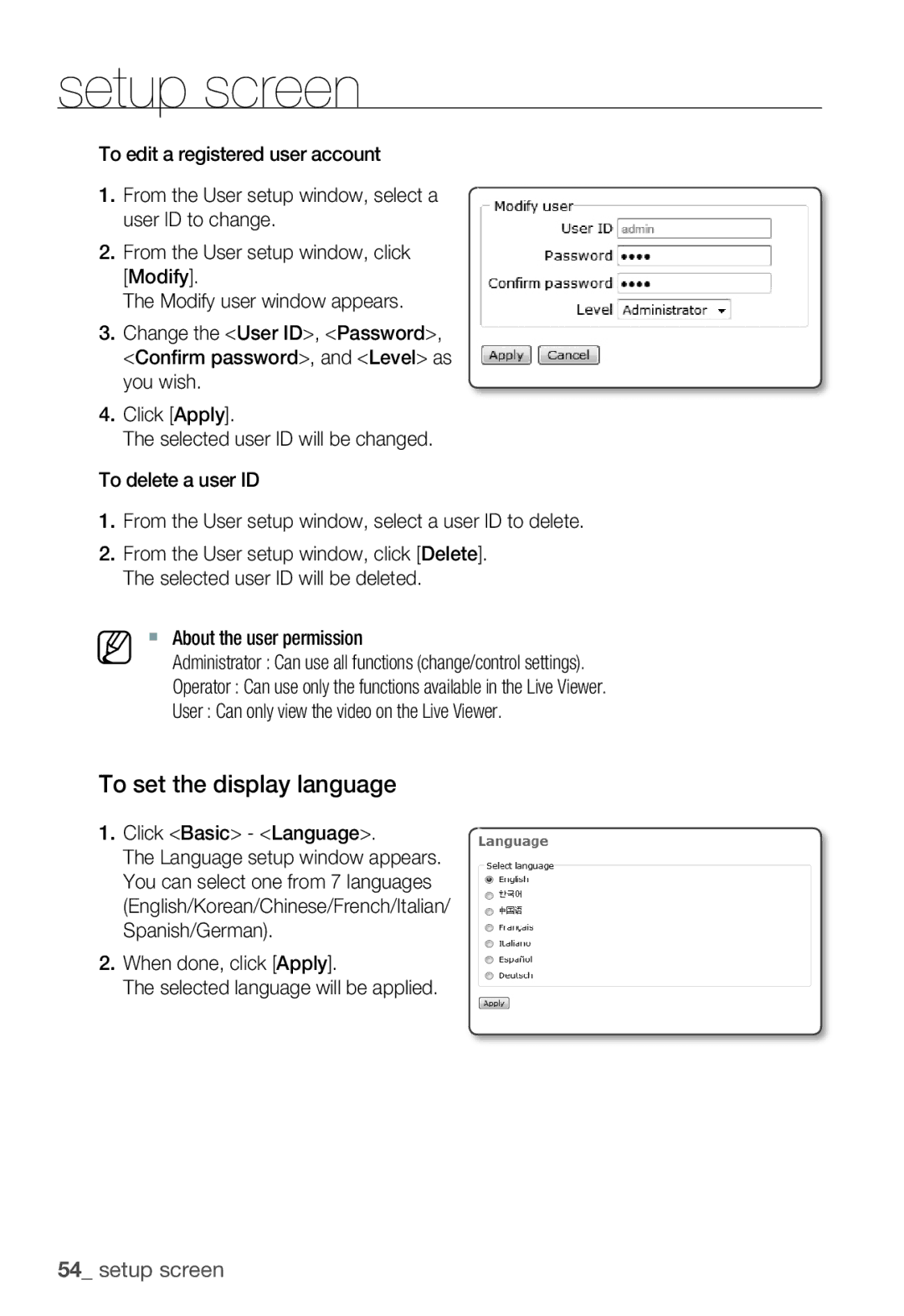 Samsung SNB-3000(P) user manual To set the display language, Click Basic Language 