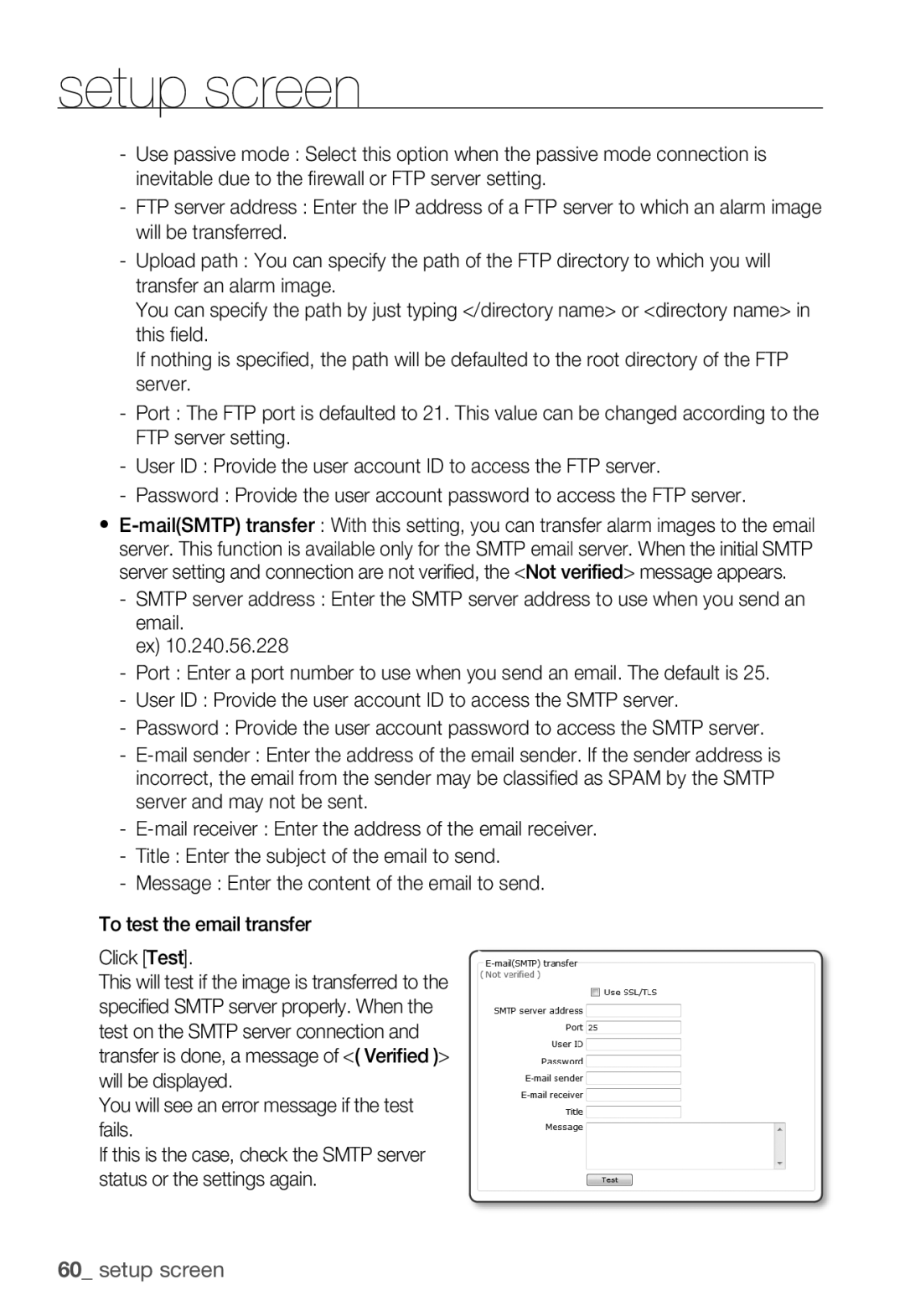 Samsung SNB-3000(P) user manual Setup screen 