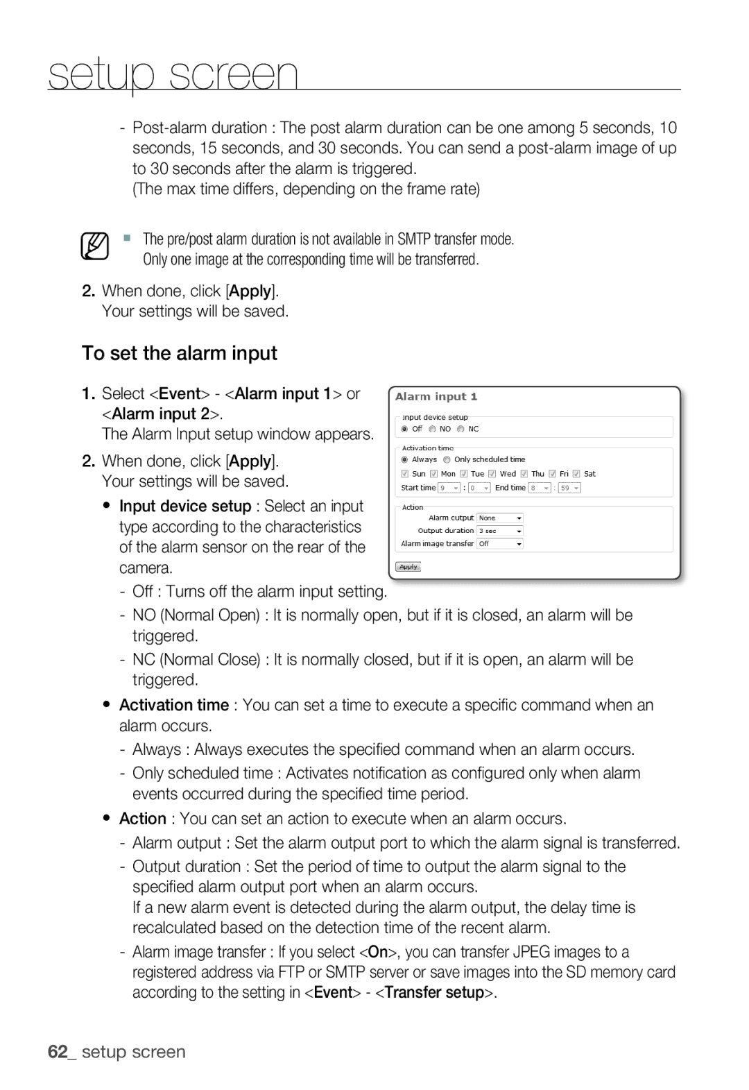 Samsung SNB-3000(P) user manual To set the alarm input 