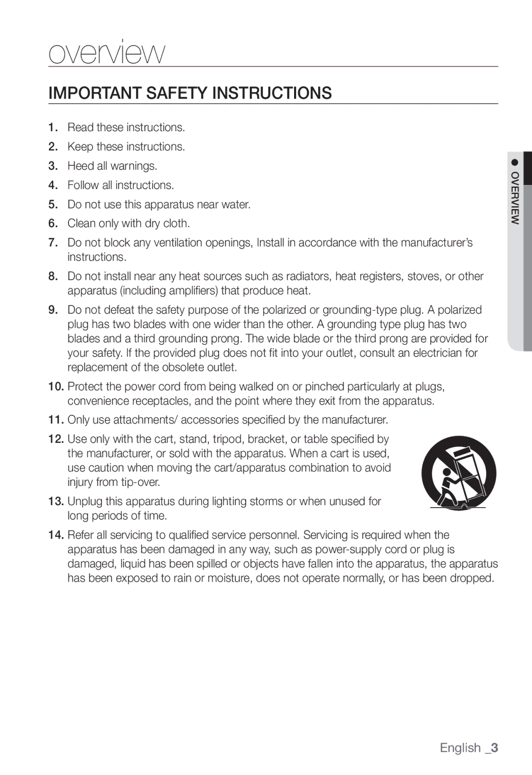 Samsung SNB-3002 user manual Overview, Important Safety Instructions 