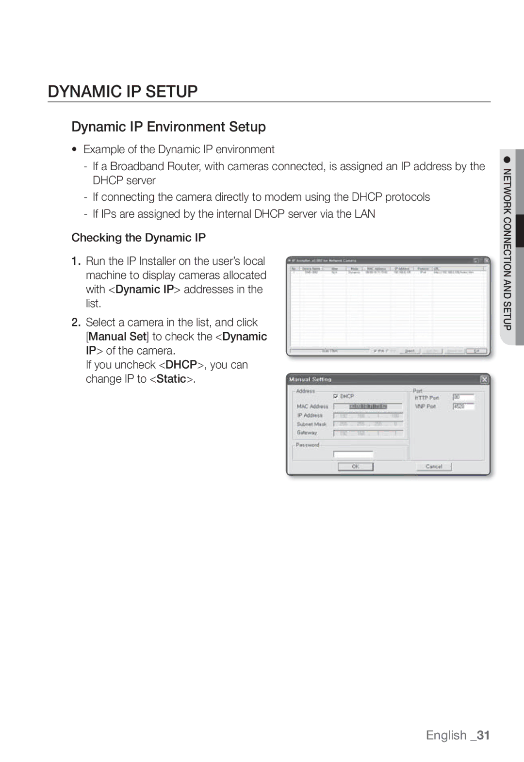 Samsung SNB-3002 user manual Dynamic IP Setup, Dynamic IP Environment Setup 