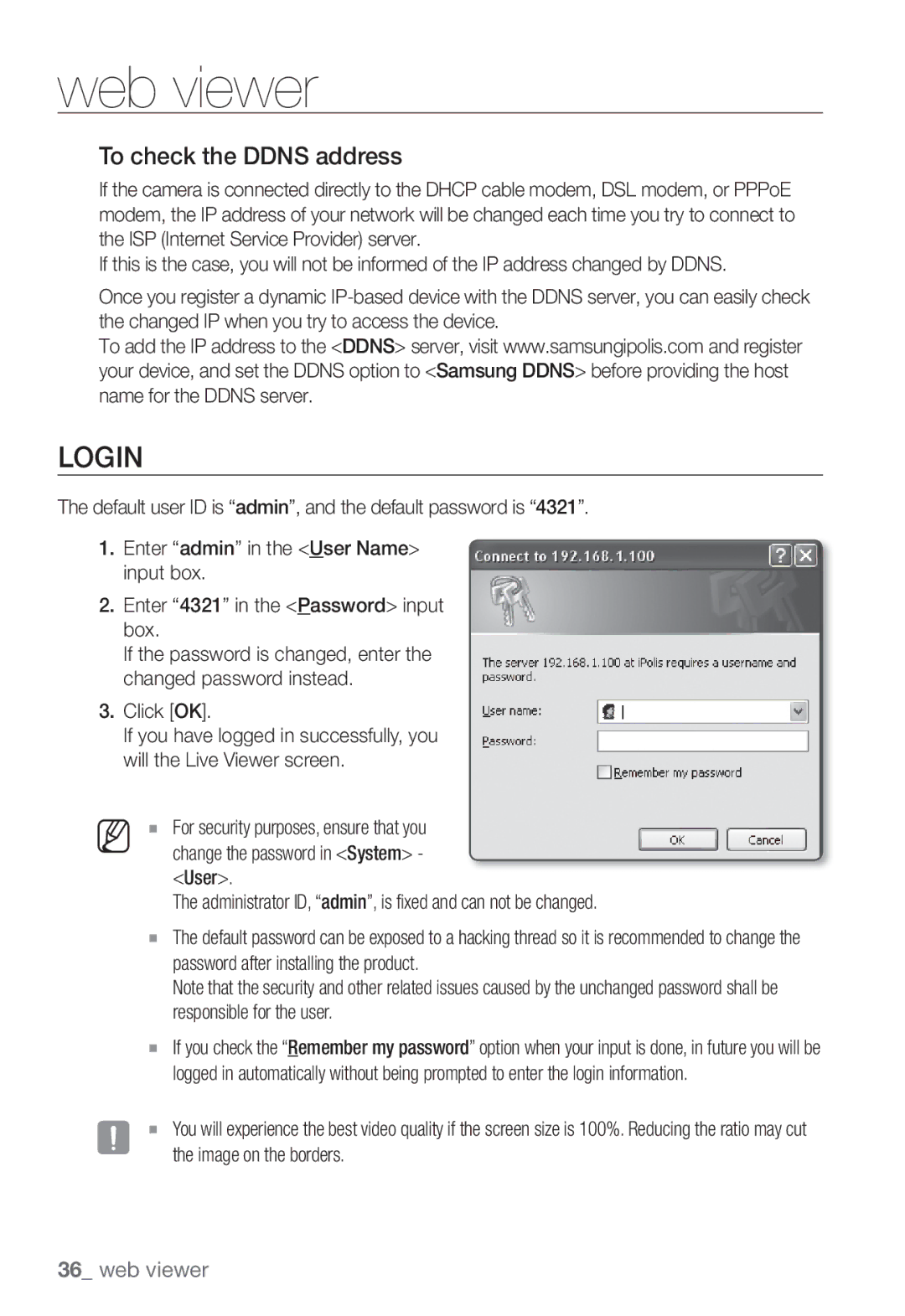 Samsung SNB-3002 user manual Login, To check the Ddns address 