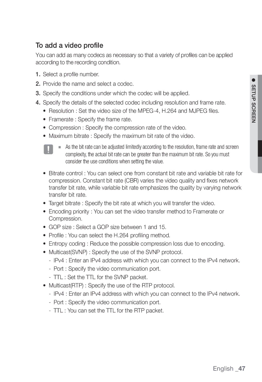 Samsung SNB-3002 user manual To add a video profile 