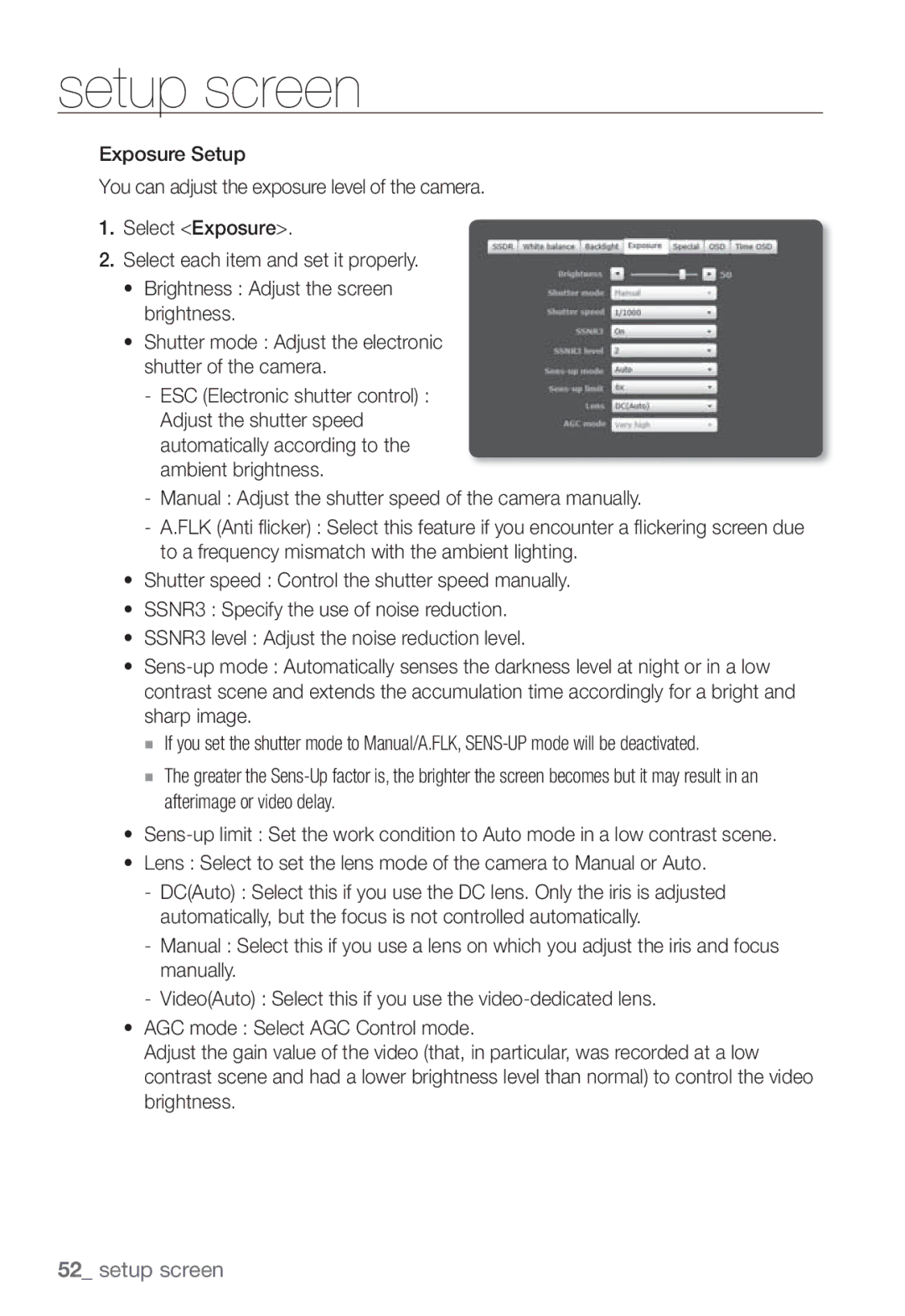 Samsung SNB-3002 user manual Setup screen 