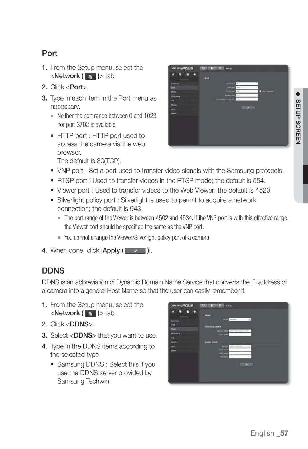 Samsung SNB-3002 user manual Port, Ddns 