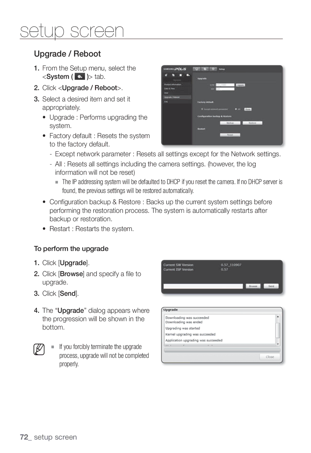 Samsung SNB-3002 user manual Upgrade / Reboot 