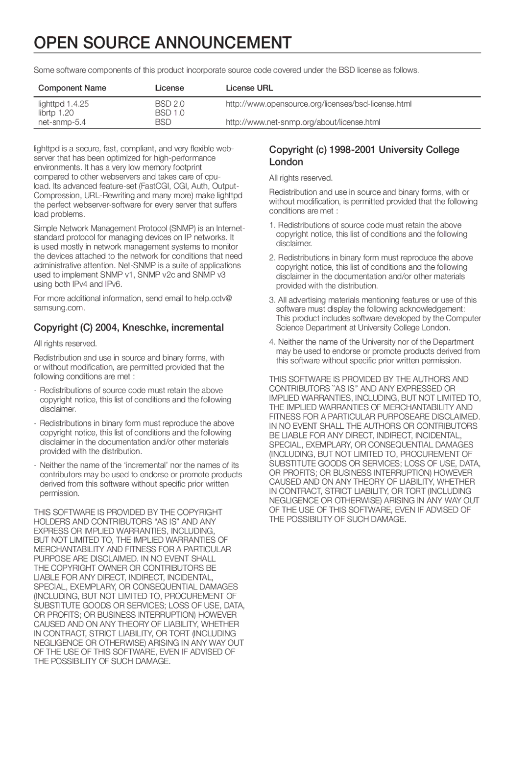 Samsung SNB-3002 user manual Open Source Announcement, All rights reserved 