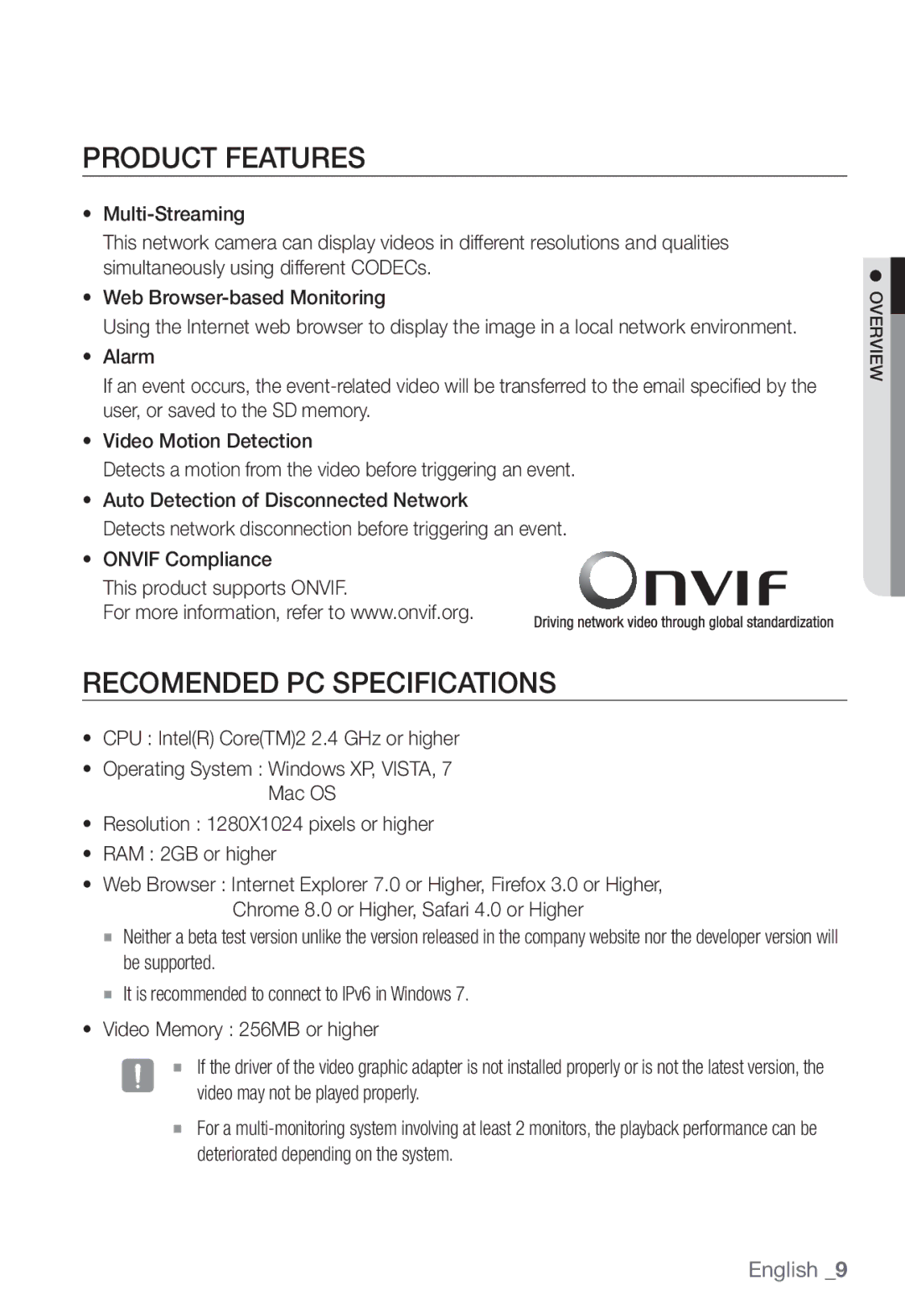 Samsung SNB-3002 user manual Product Features, Recomended PC Specifications 