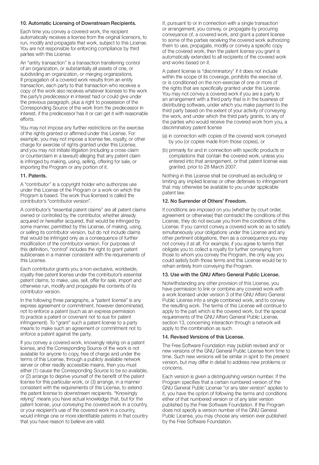 Samsung SNB-3002 Automatic Licensing of Downstream Recipients, Patents, Use with the GNU Affero General Public License 