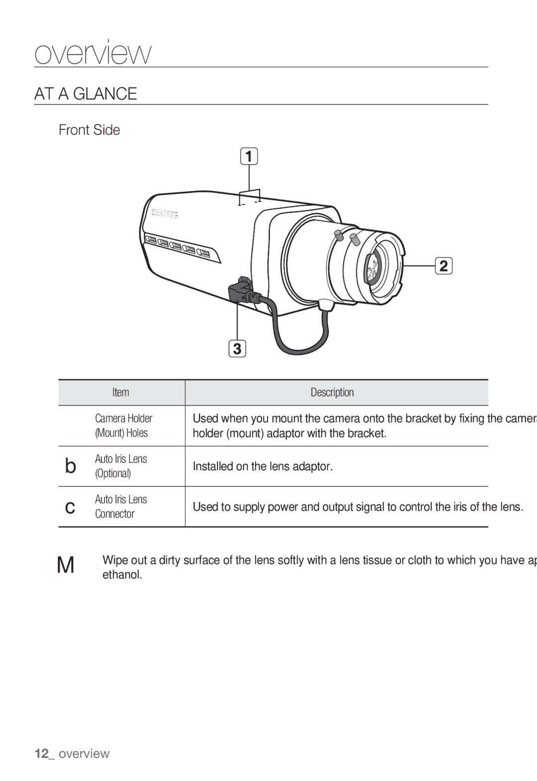 Samsung SNB-7000 user manual AT a Glance, Front Side, Description, Camera Holder, Connector 