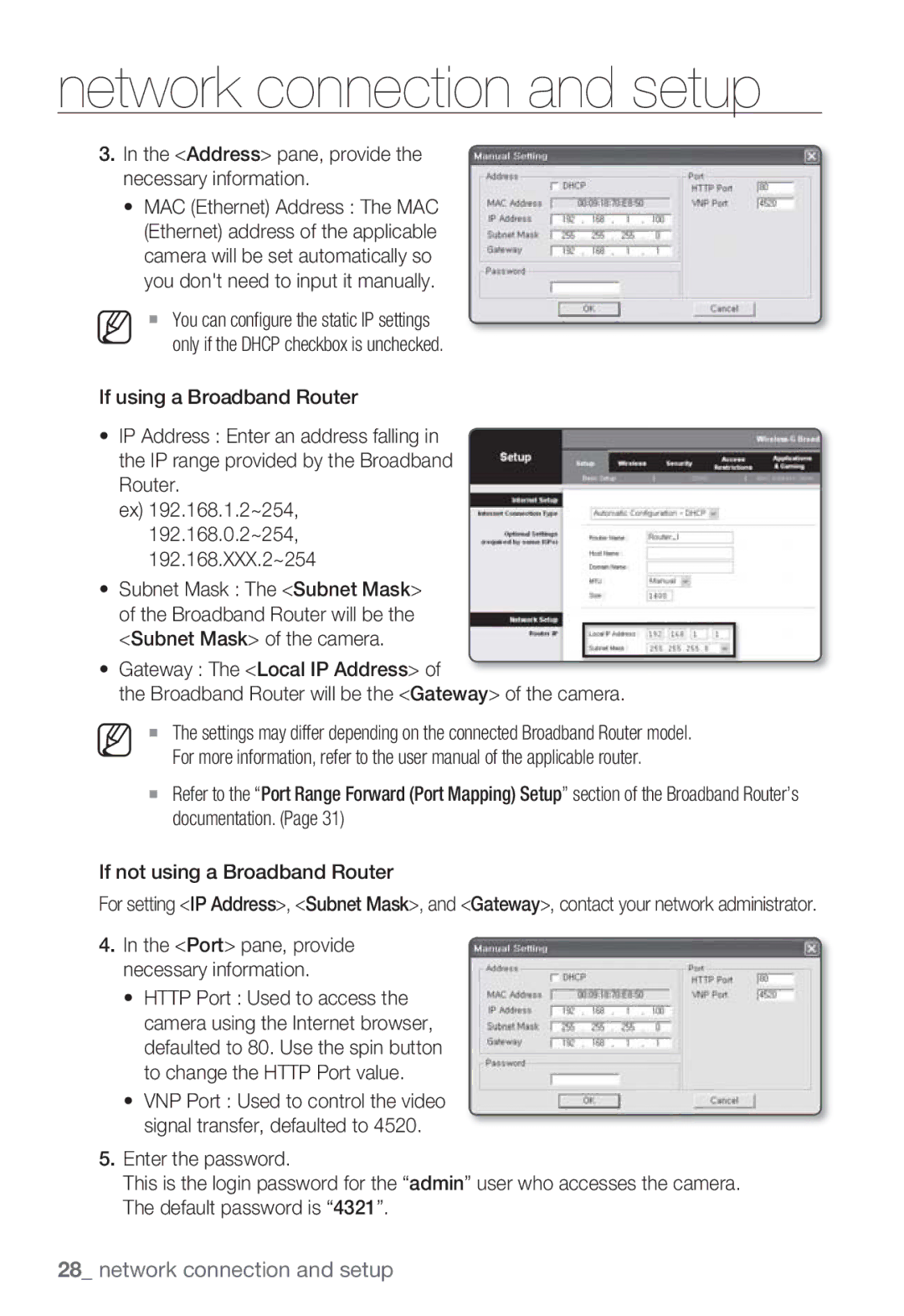 Samsung SNB-7000 user manual Address pane, provide the necessary information 