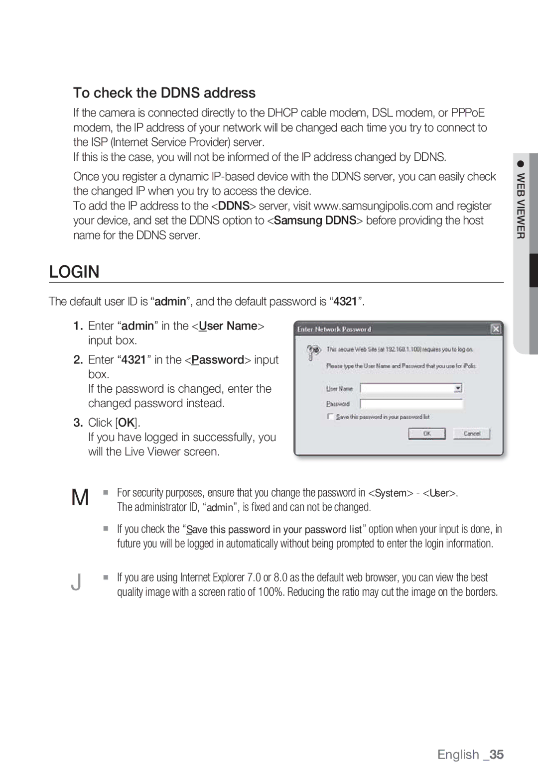 Samsung SNB-7000 user manual Login, To check the Ddns address 