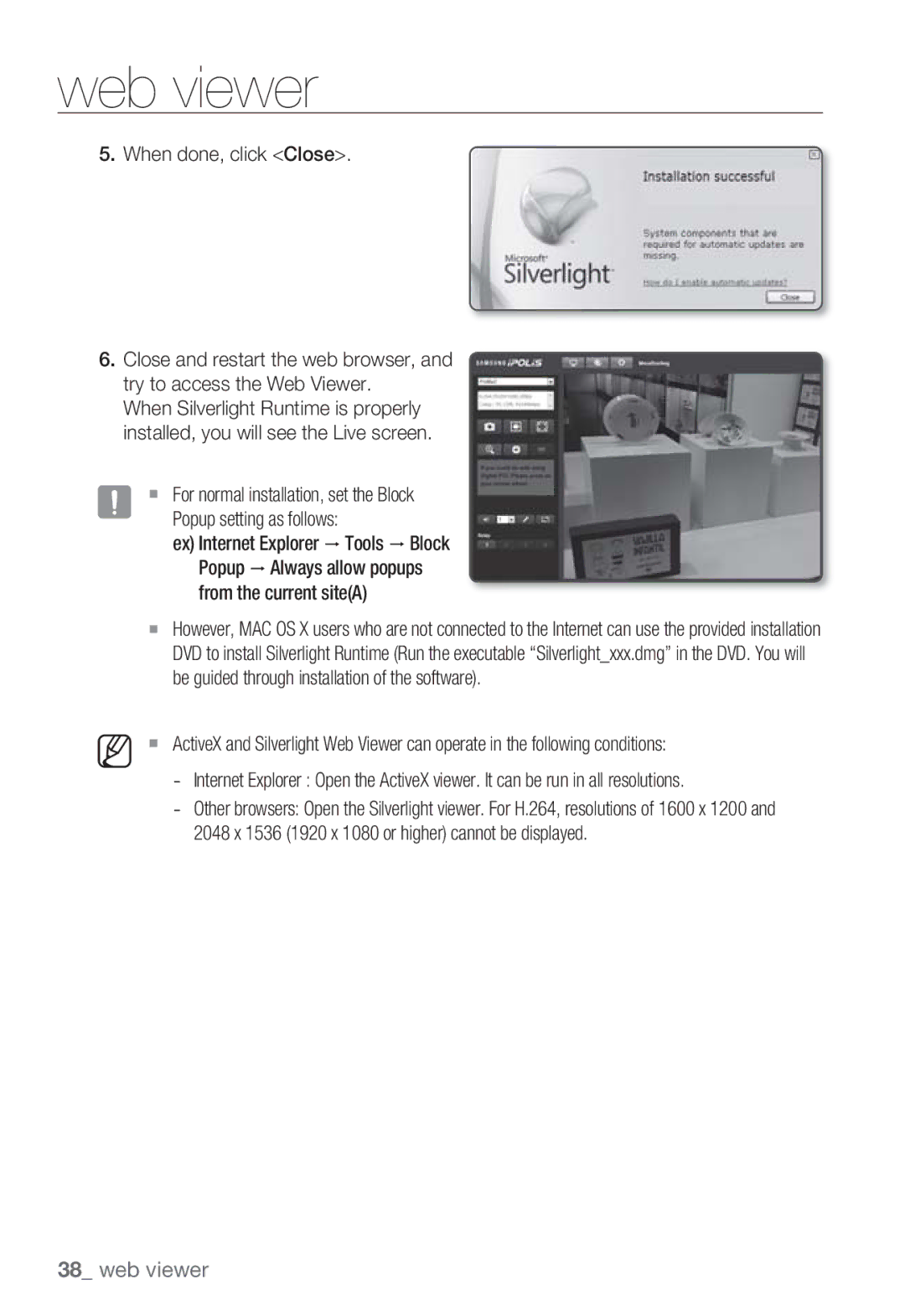 Samsung SNB-7000 user manual Ex Internet Explorer l Tools l Block 