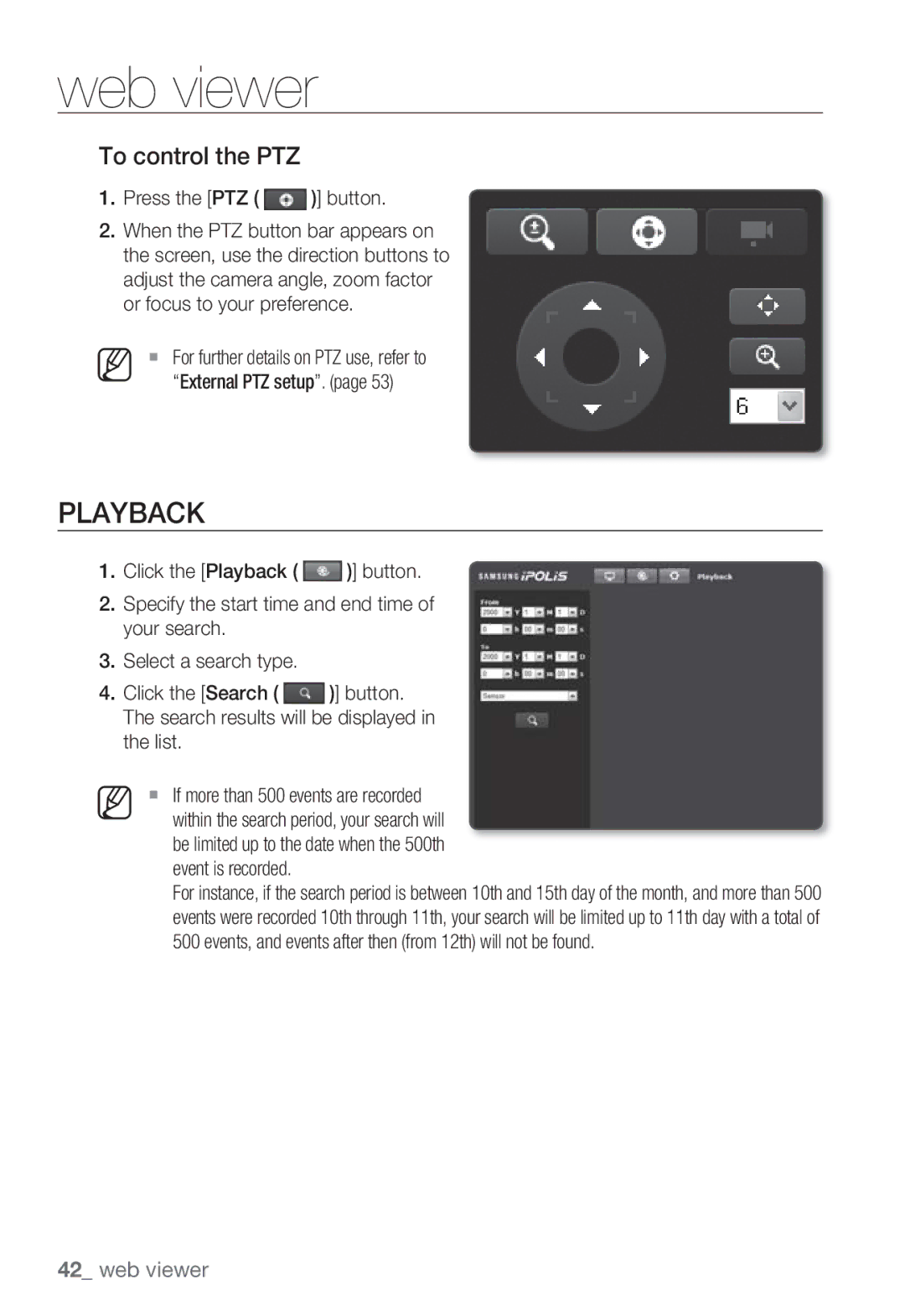 Samsung SNB-7000 user manual Playback, To control the PTZ 