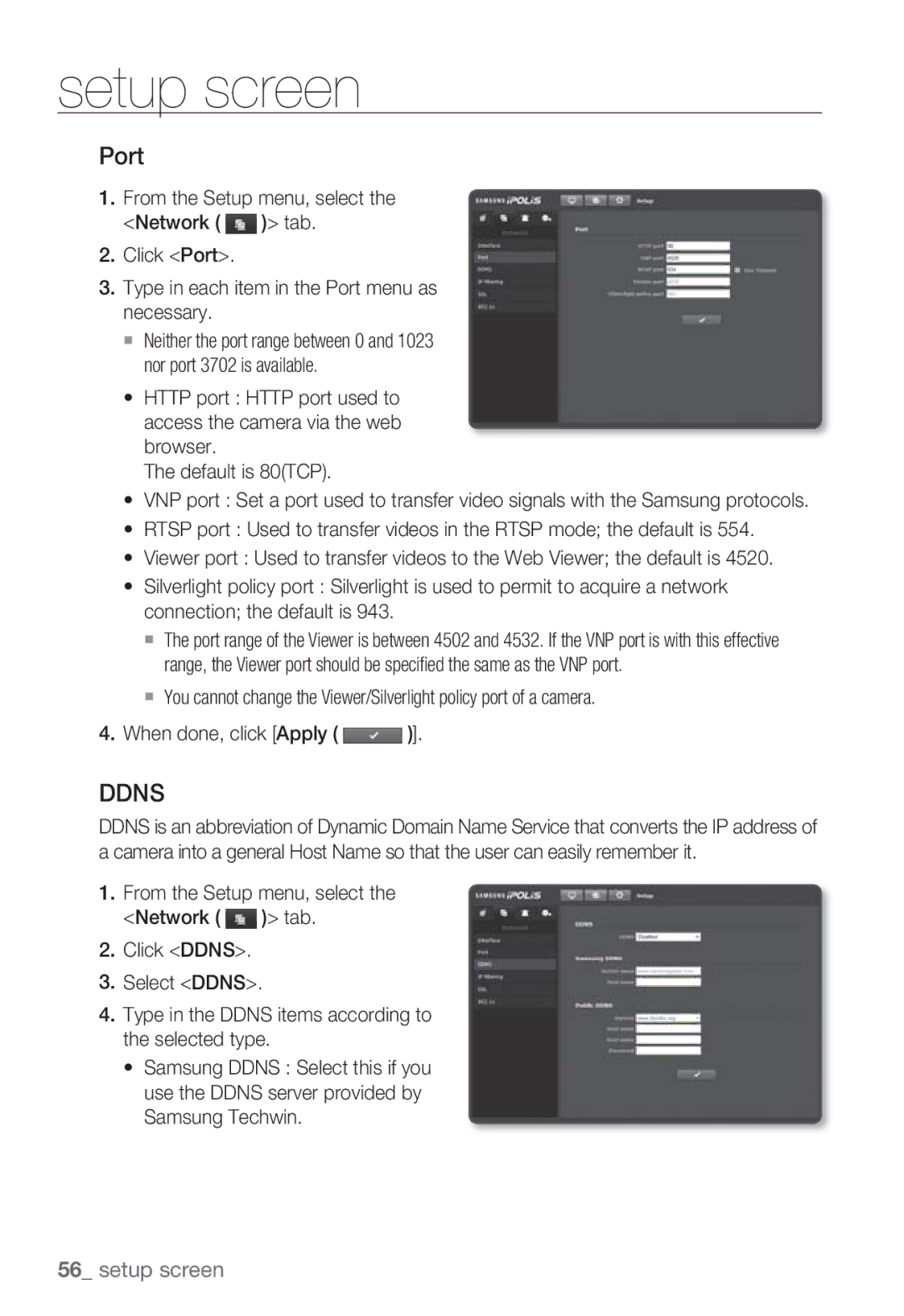 Samsung SNB-7000 user manual Port, Ddns 