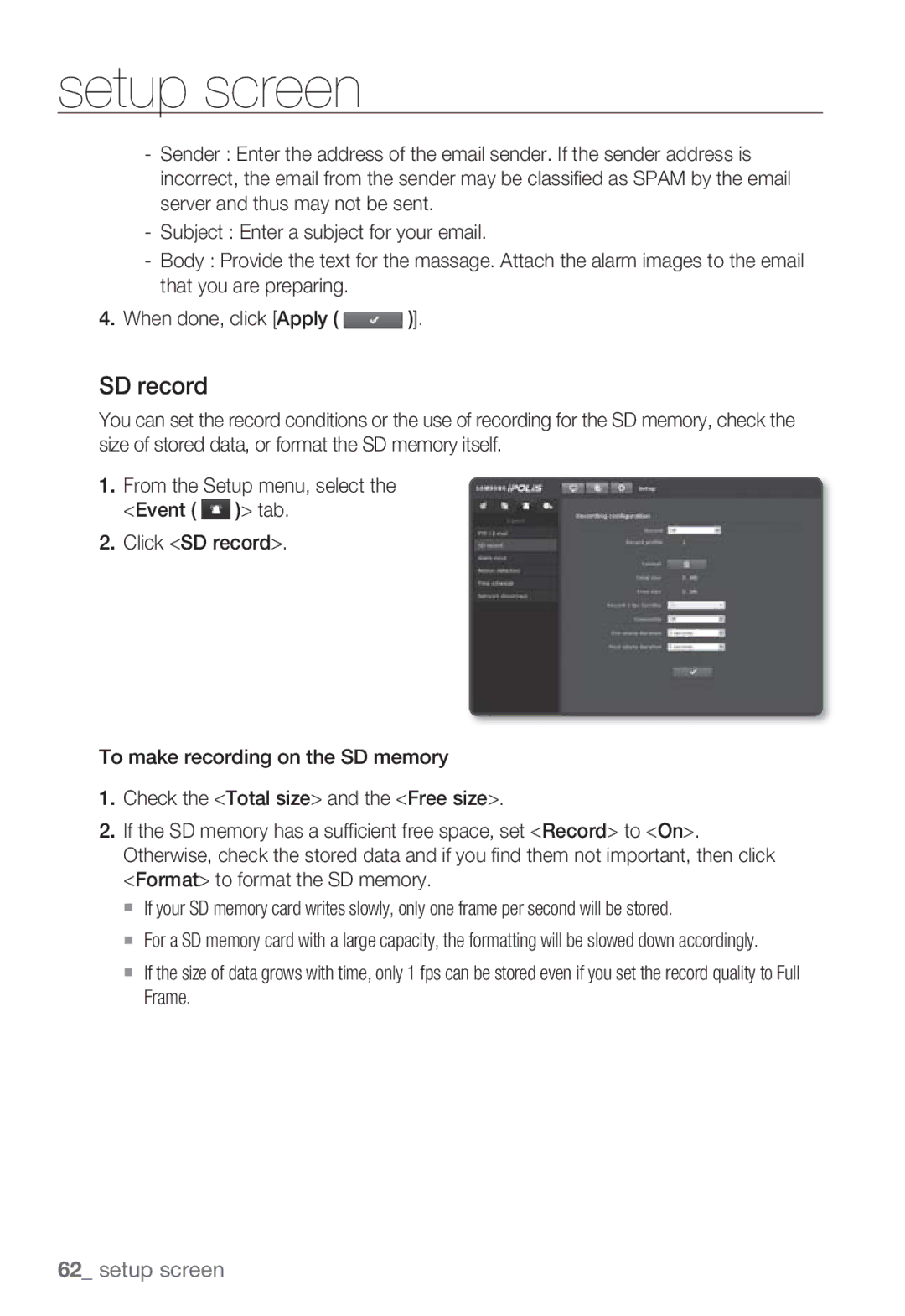 Samsung SNB-7000 user manual SD record 