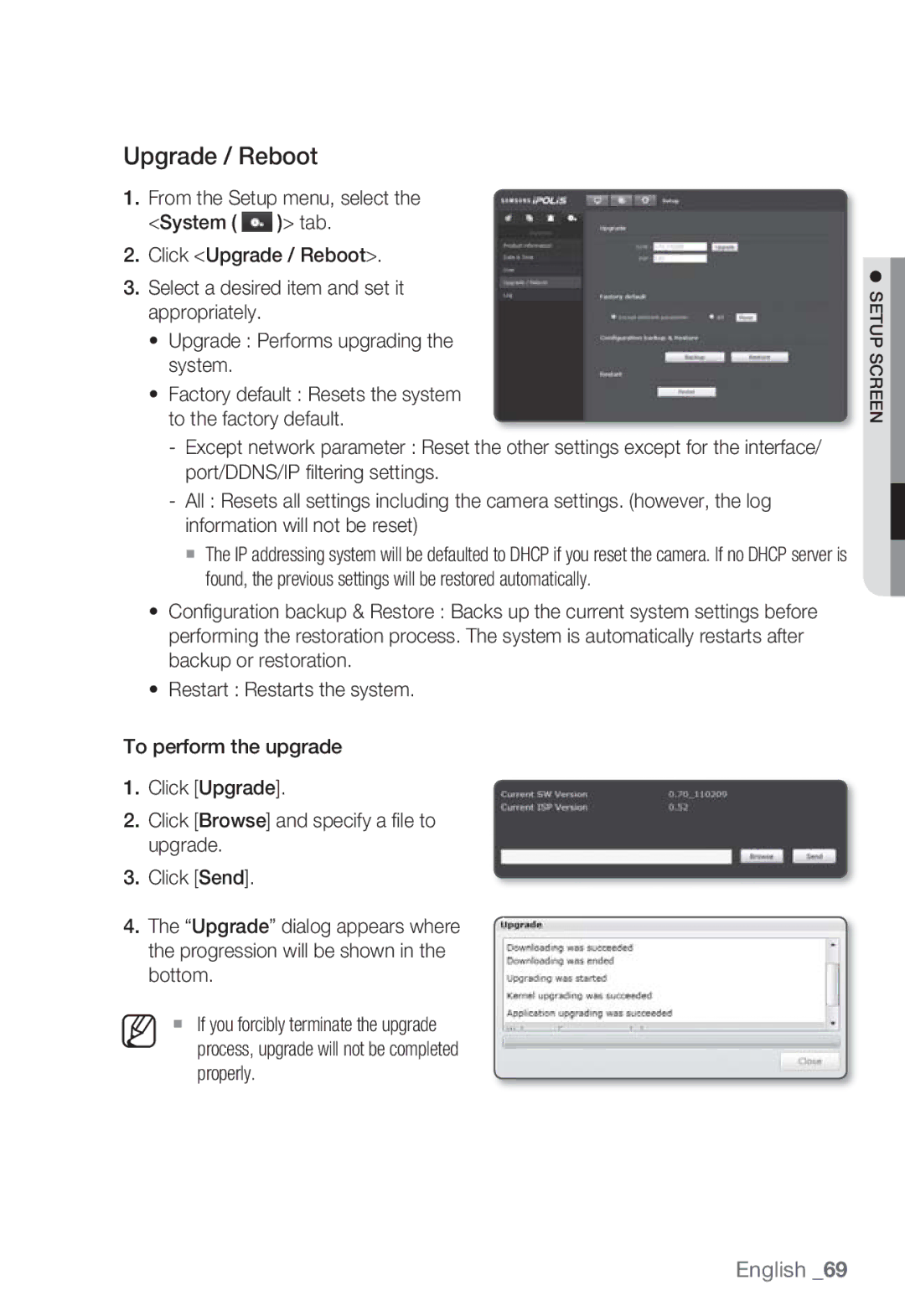 Samsung SNB-7000 user manual Upgrade / Reboot 