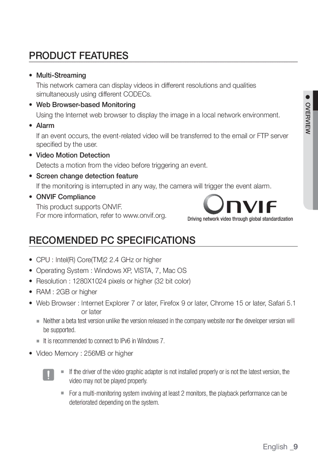 Samsung SNB-5001, SNB-7001 user manual Product Features, Recomended PC Specifications 